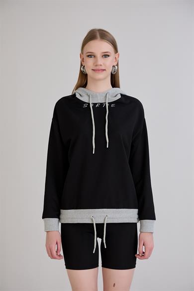 Triko Kapüşonlu S-Shirt Siyah