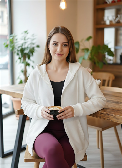 Üç İplik Kanguru Cepli Oversize Sweatshirt Ekru