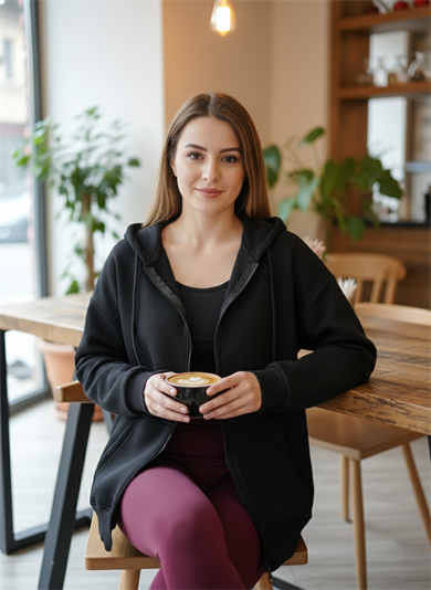 Üç İplik Kanguru Cepli Oversize Sweatshirt Siyah