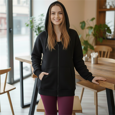 Üç İplik Kanguru Cepli Oversize Sweatshirt Siyah