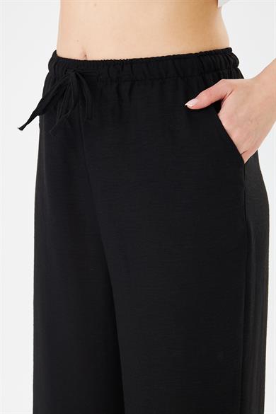 232- Beli Lastikli Keten Pantolon Siyah