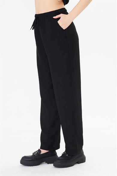 232- Beli Lastikli Keten Pantolon Siyah