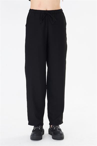 232- Beli Lastikli Keten Pantolon Siyah