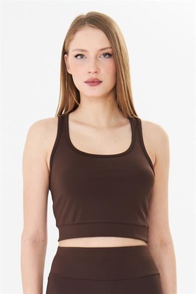 Yüzücü Sırt Toparlayıcı Spor Crop Atlet Kahverengi