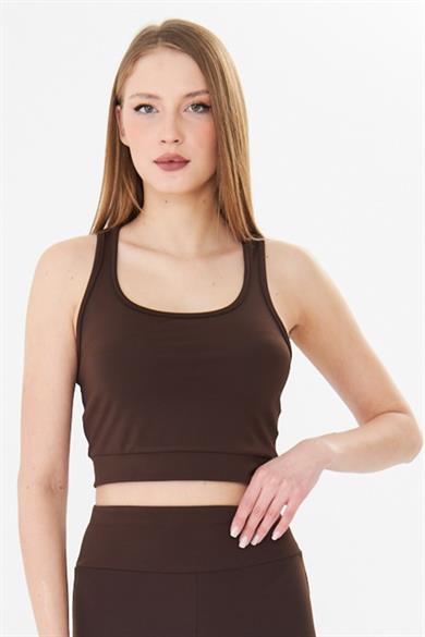 Yüzücü Sırt Toparlayıcı Spor Crop Atlet Kahverengi