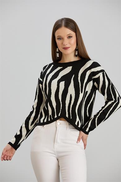 Zebra Desenli Kazak Siyah