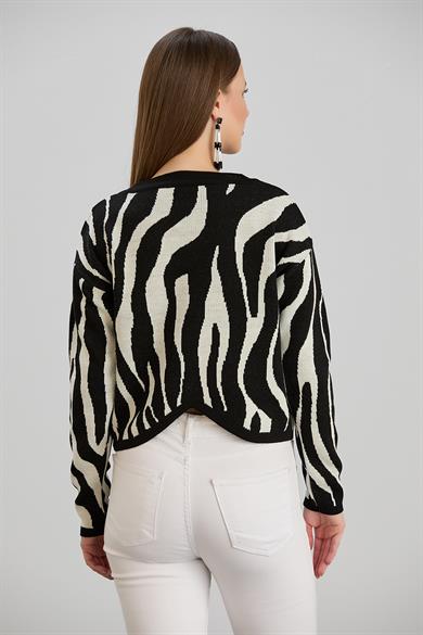 Zebra Desenli Kazak Siyah
