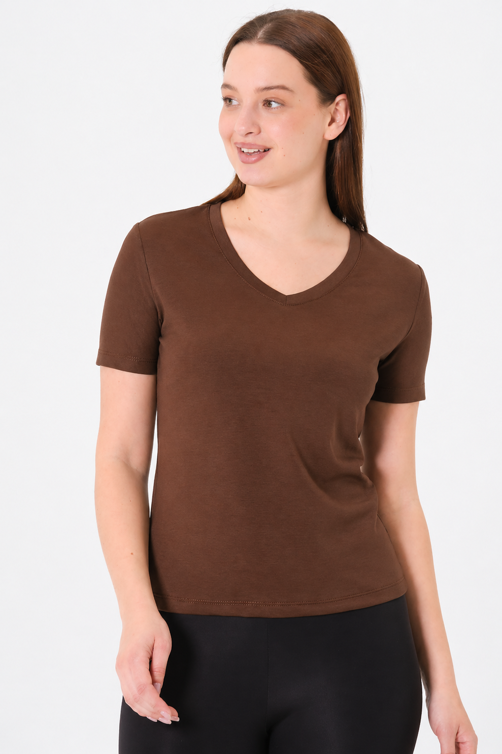  Sortie Collection218 - Modal  V  Yaka Tshirt Kahverengi