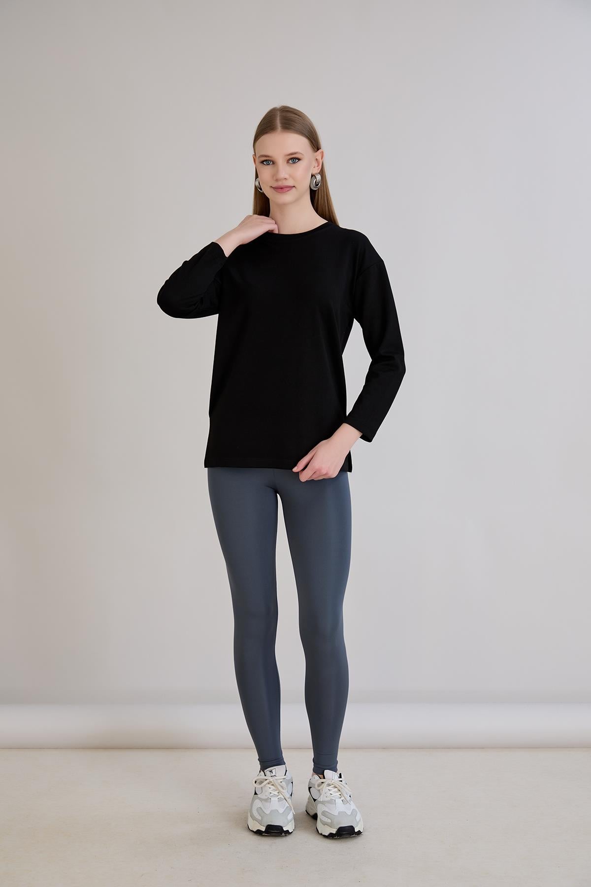 Sortie Collection424 - U.Kol Yırtmaçlı Basic Tshirt Siyah