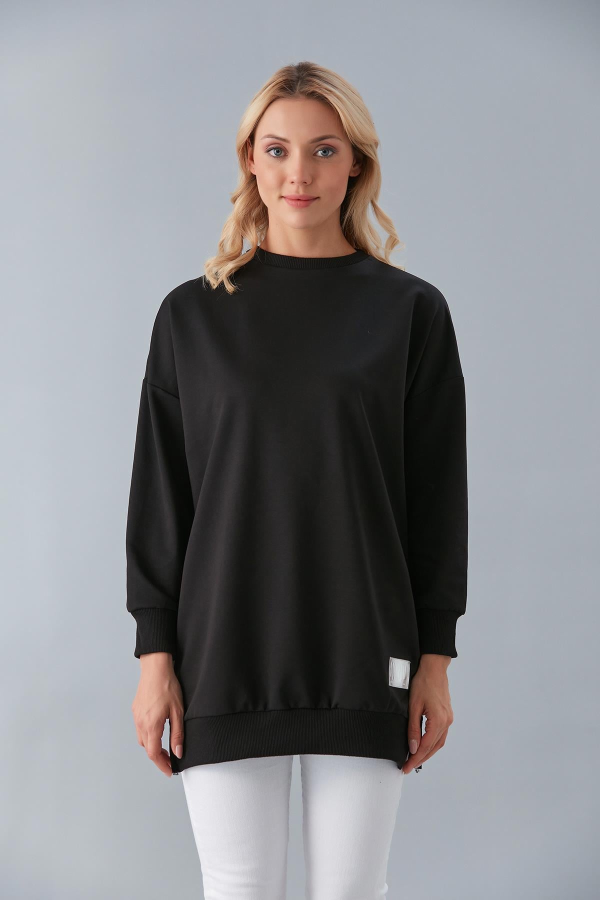  Sortie CollectionBisiklet Yaka İki İplik Basic Tunik Siyah