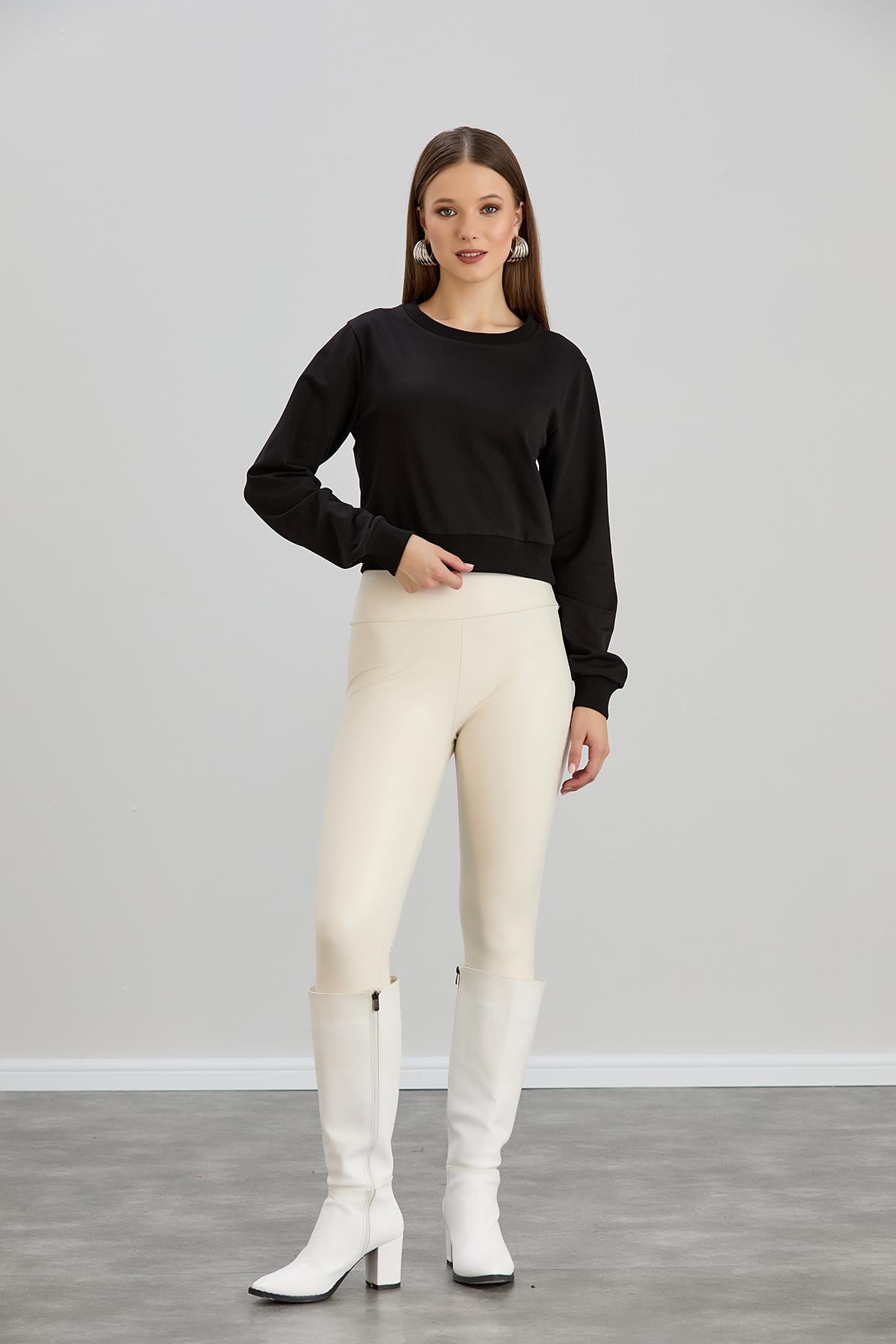 Sortie Collectionbisiklet yaka iki iplik crop swet Siyah