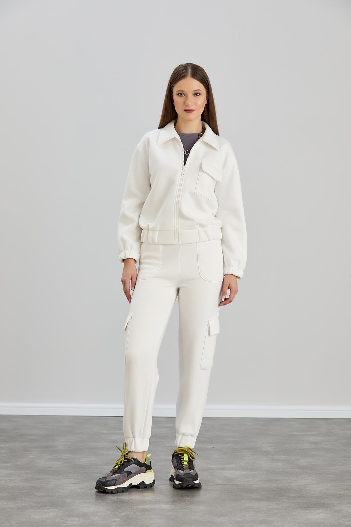  Sortie CollectionCepli Fermuarlı Sweat Takım Ekru