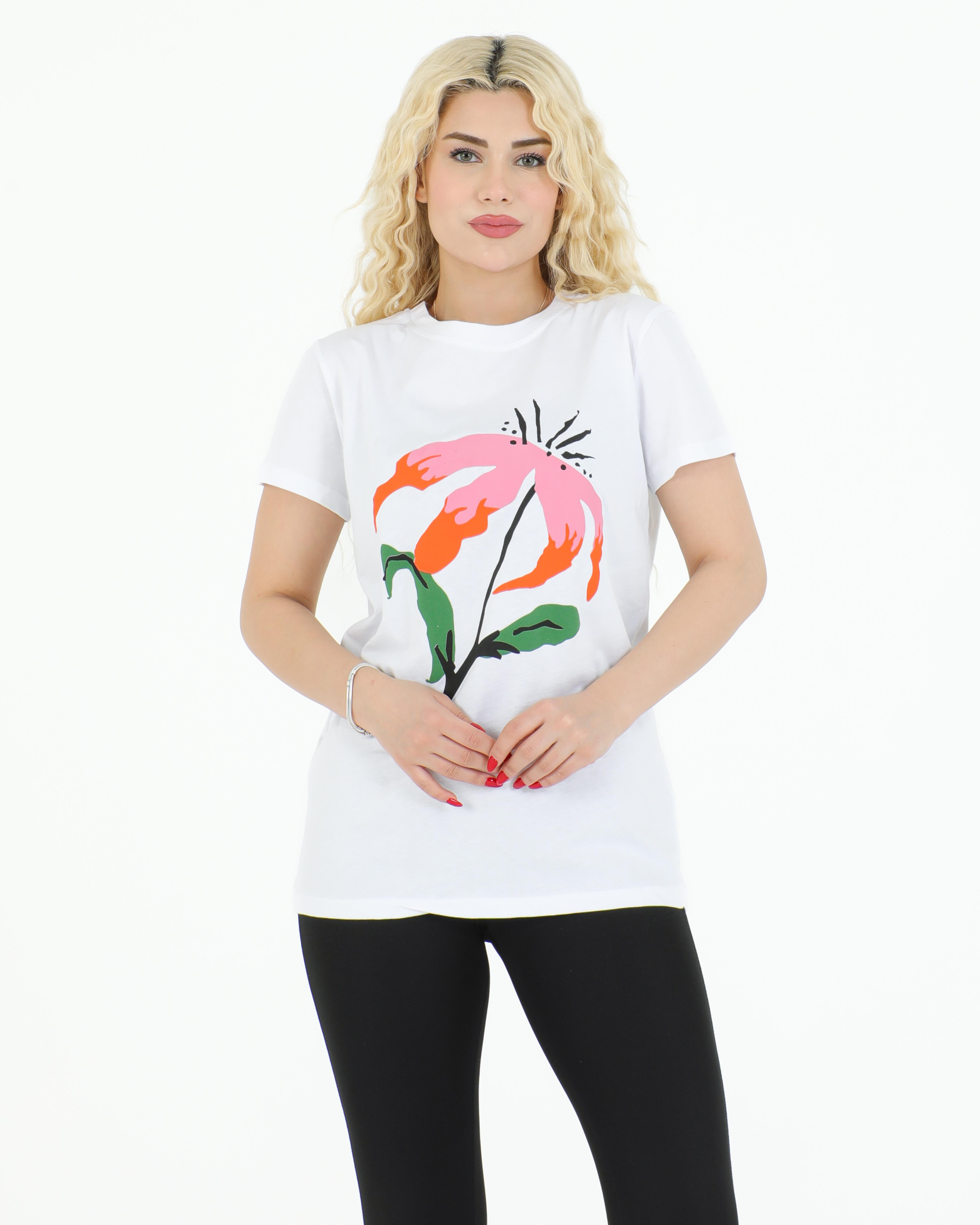 Sortie CollectionÇiçek Baskılı Tshirt Beyaz