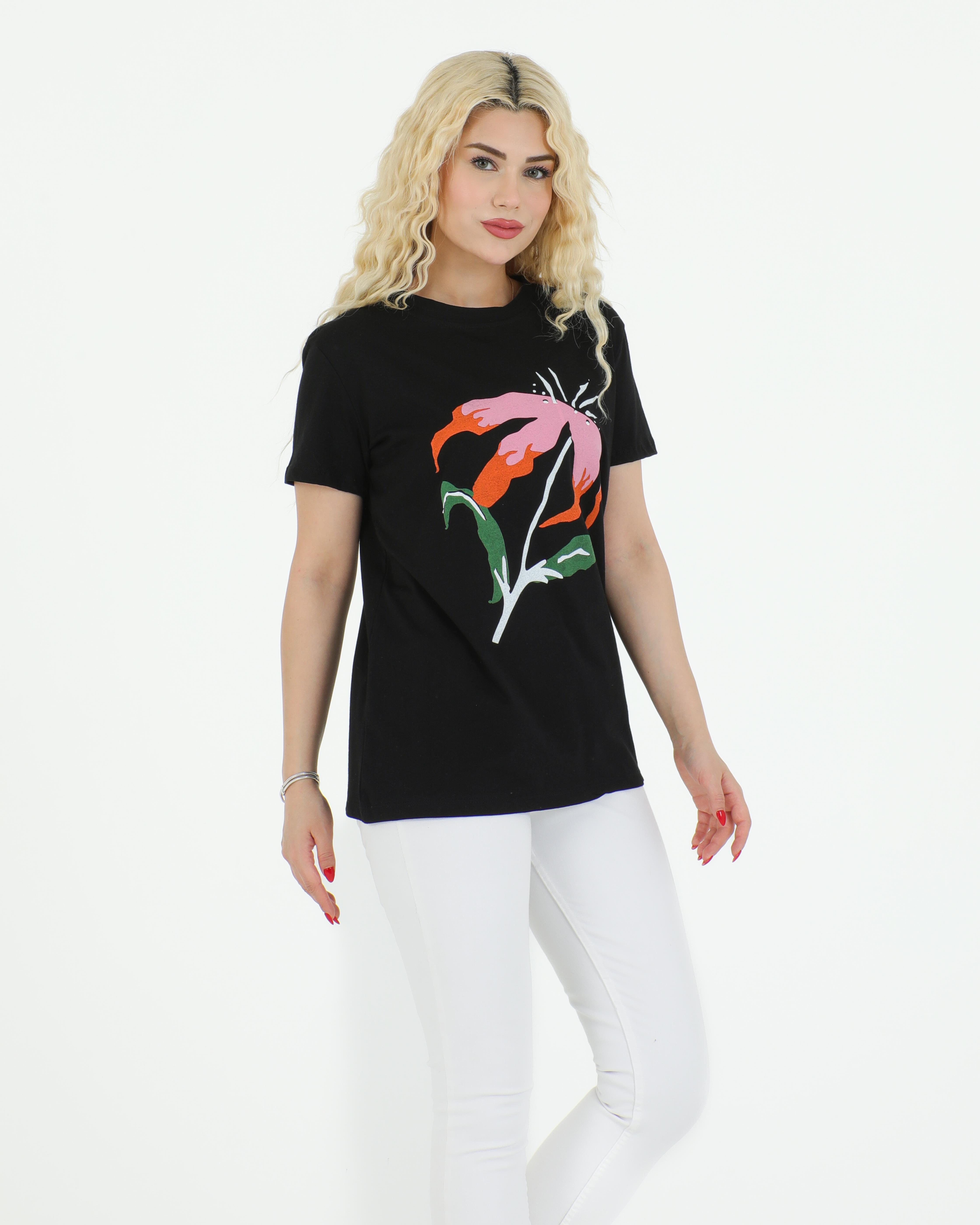 Sortie CollectionÇiçek Baskılı Tshirt Siyah