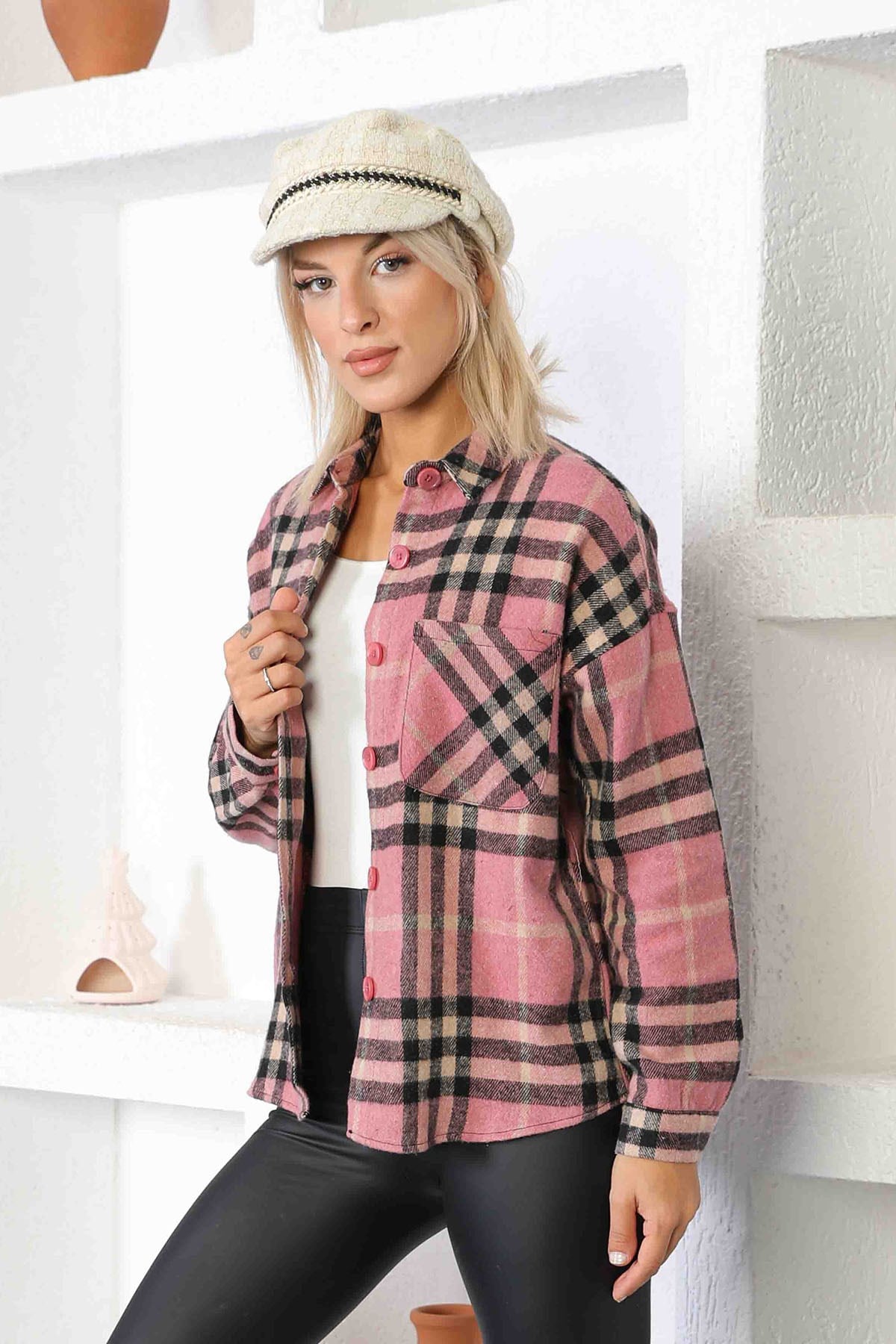 Oduncu Kumaş Basic Model Gömlek Pudra