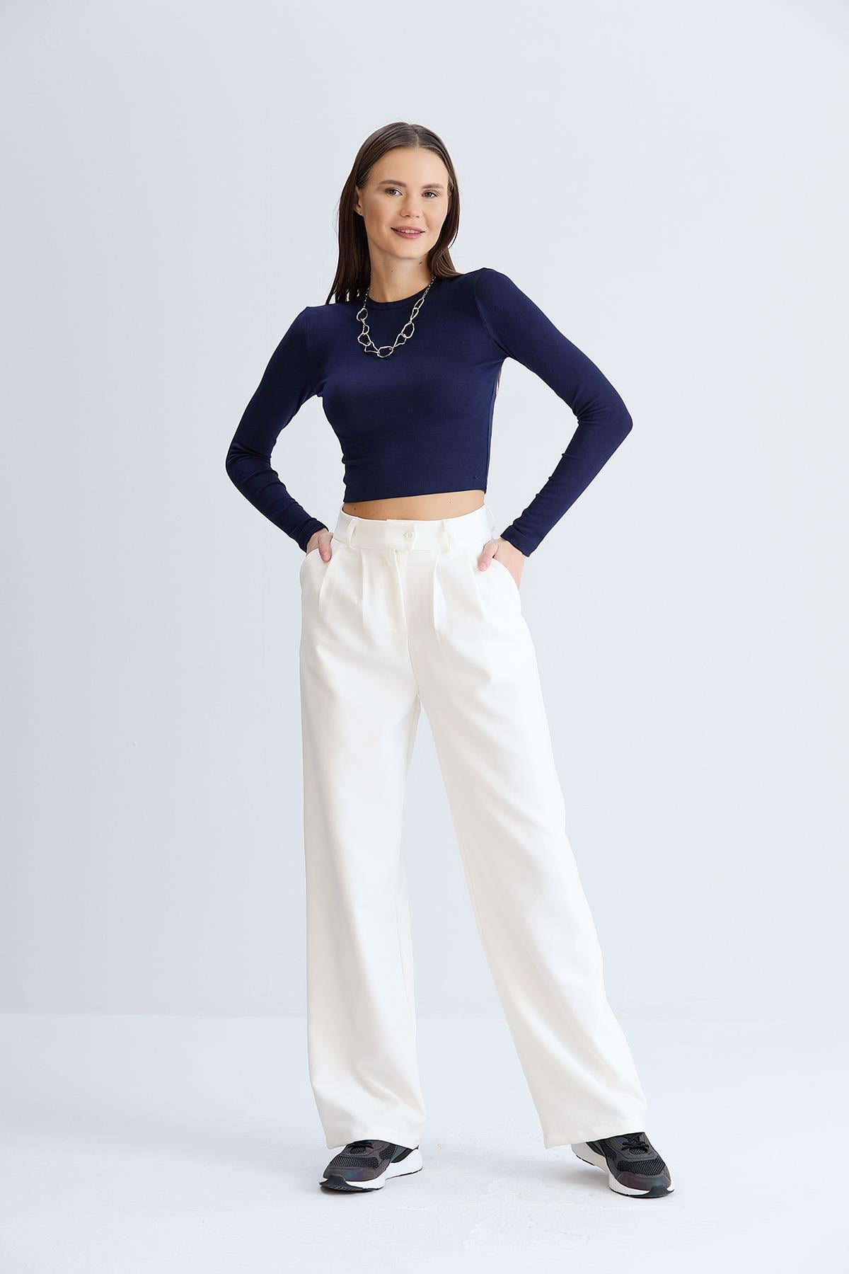 Sortie CollectionRahat Kesim Klasik Model Kumaş Pantolon Ekru