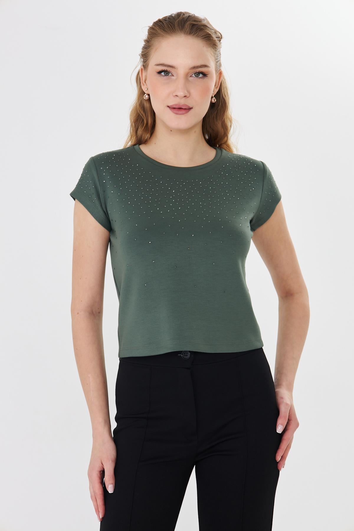  Sortie CollectionSerpme Taşlı Modal Tshirt Haki