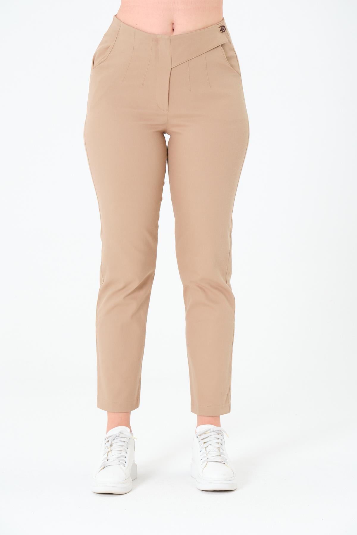Sortie CollectionTek Düğmeli Pabardin Pantalon Bej
