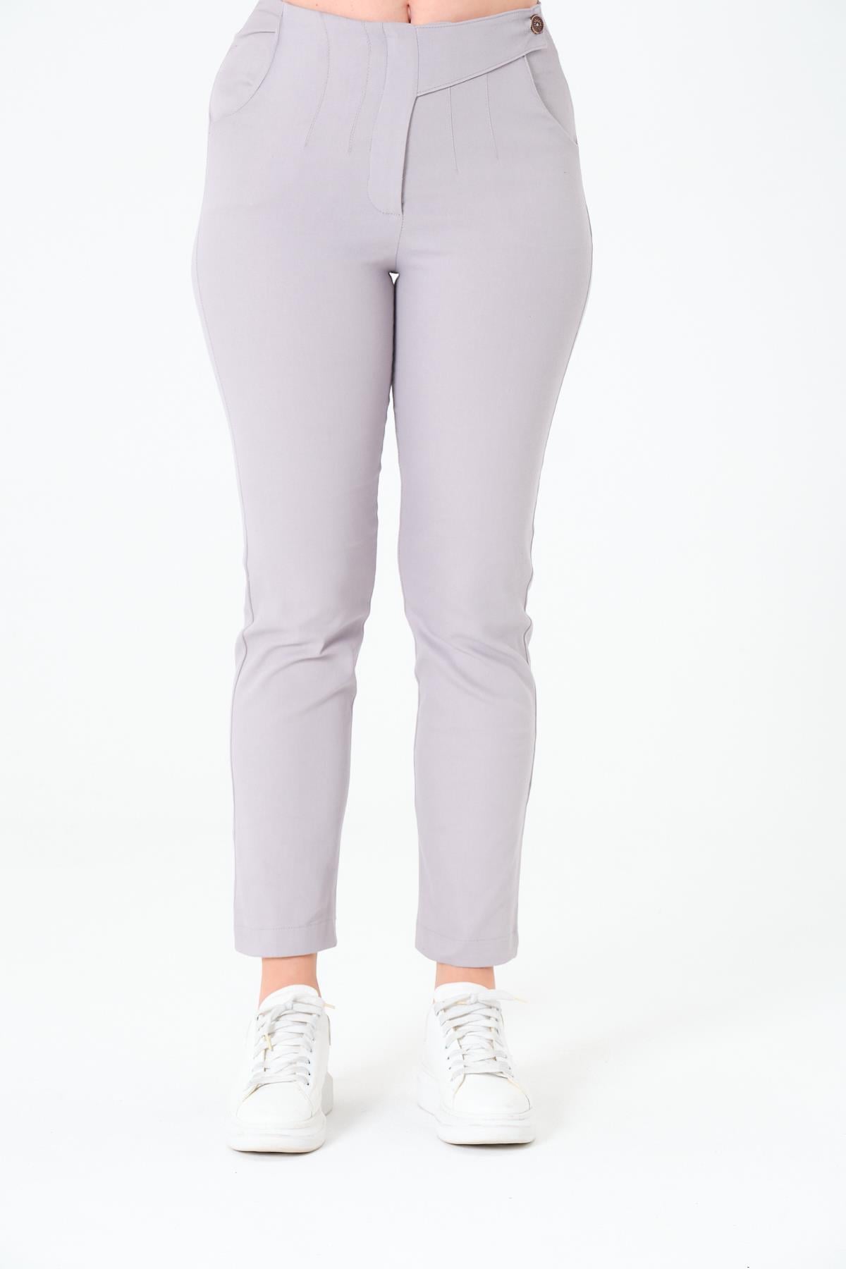 Sortie CollectionTek Düğmeli Pabardin Pantalon Gri