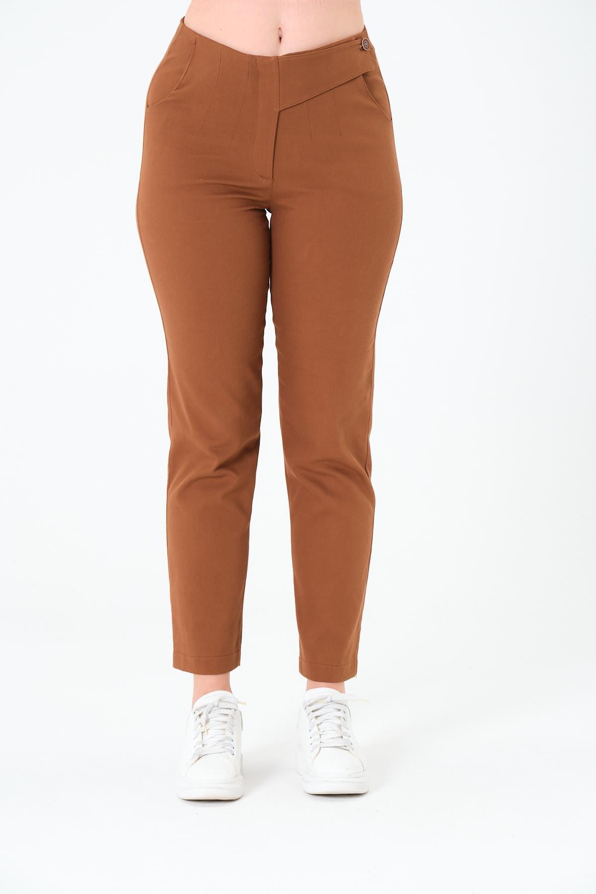 Sortie CollectionTek Düğmeli Pabardin Pantalon Kahverengi