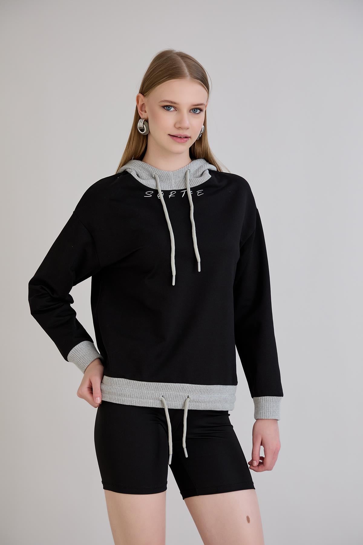 Sortie CollectionTriko Kapşonlu Sweatshirt Siyah