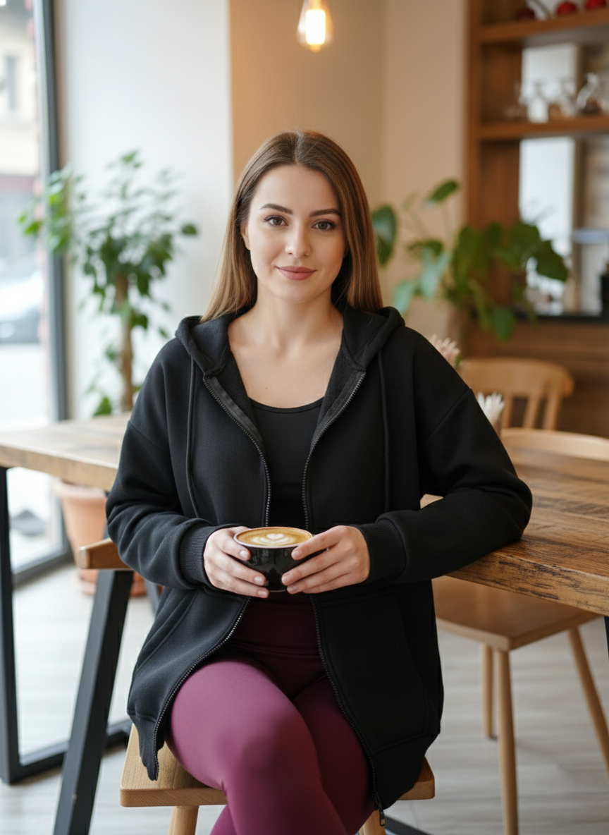  Sortie CollectionÜç İplik Kanguru Cepli Oversize Sweatshirt Siyah