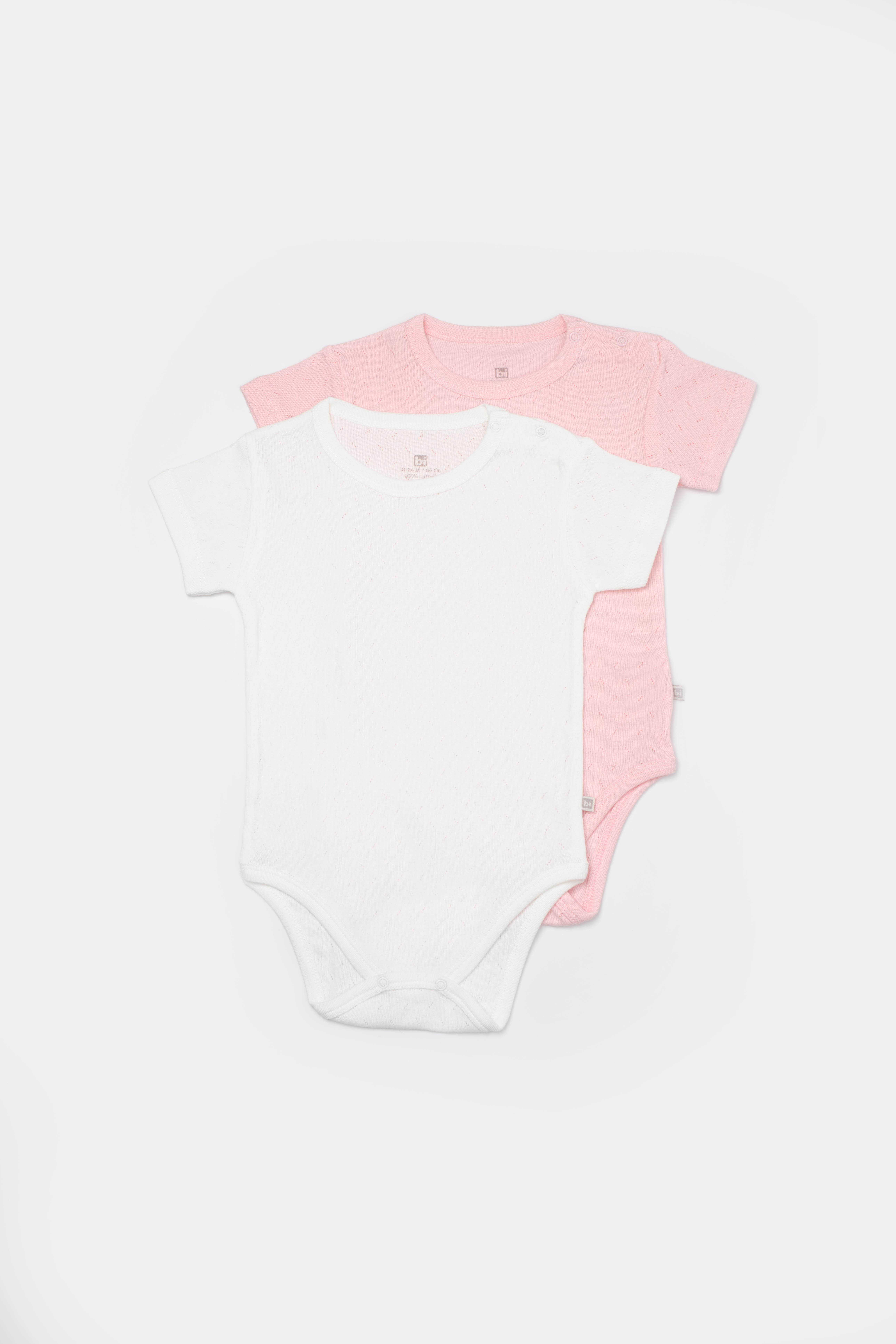 BİBABY JAKARLI 2Lİ YARIM KOL BODY PEMBE EKRU SET