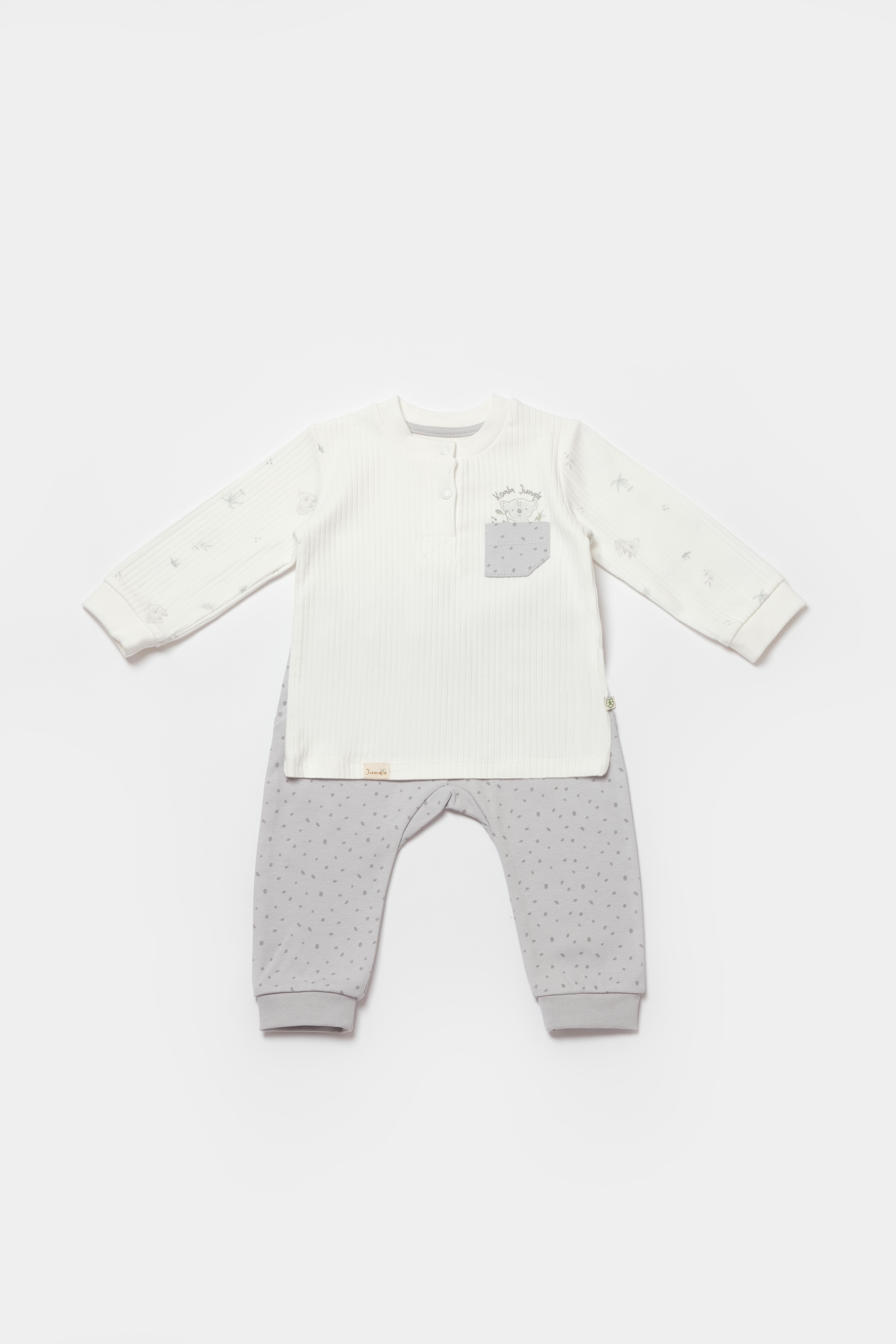 BİORGANİC KOALA JUNGLE SWEATSHİRT AND TROUSERS GRAY SET