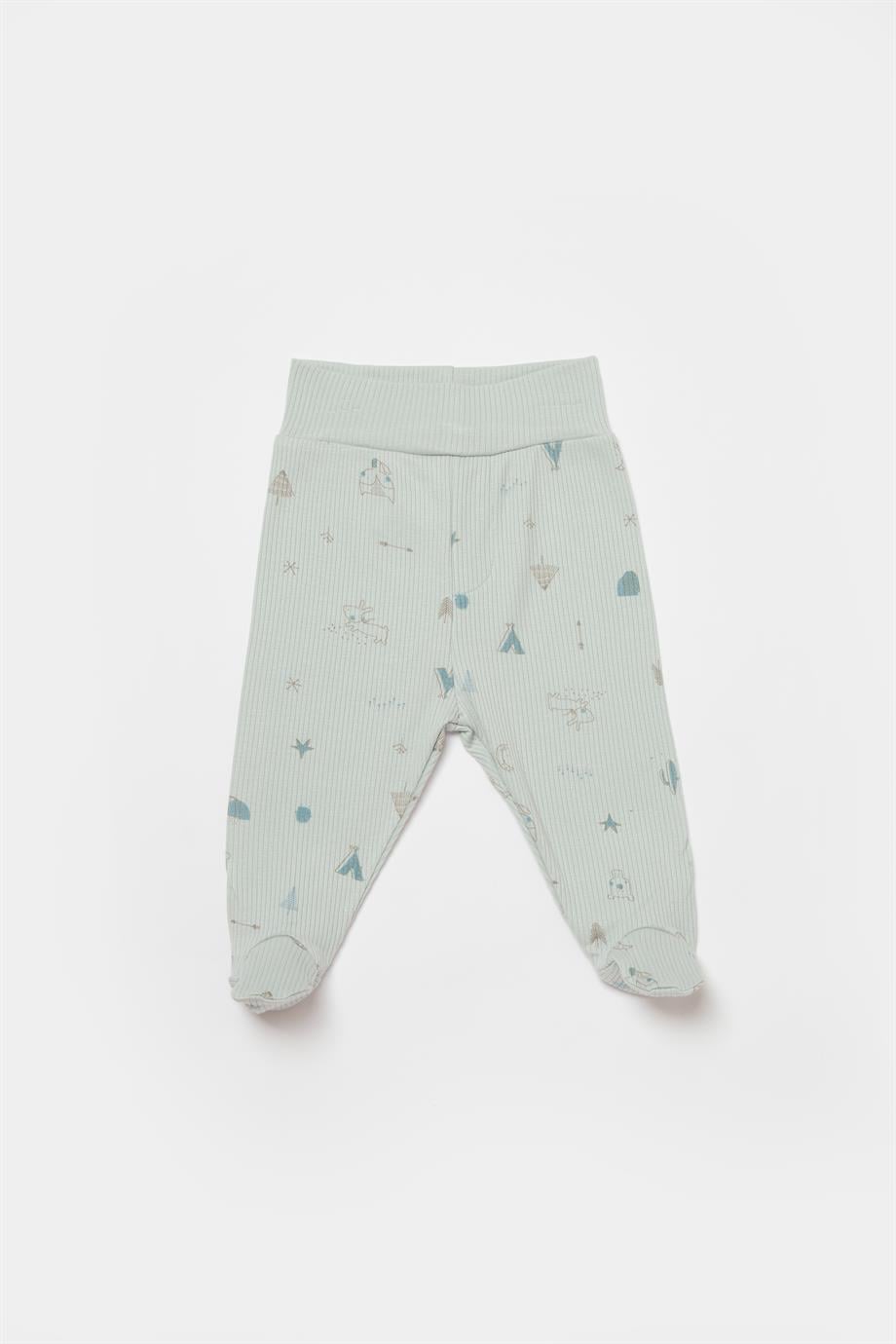 BİORGANİC MODAL HAPPY FOREST TROUSERS WITH FEET BEIGE-MINT SET