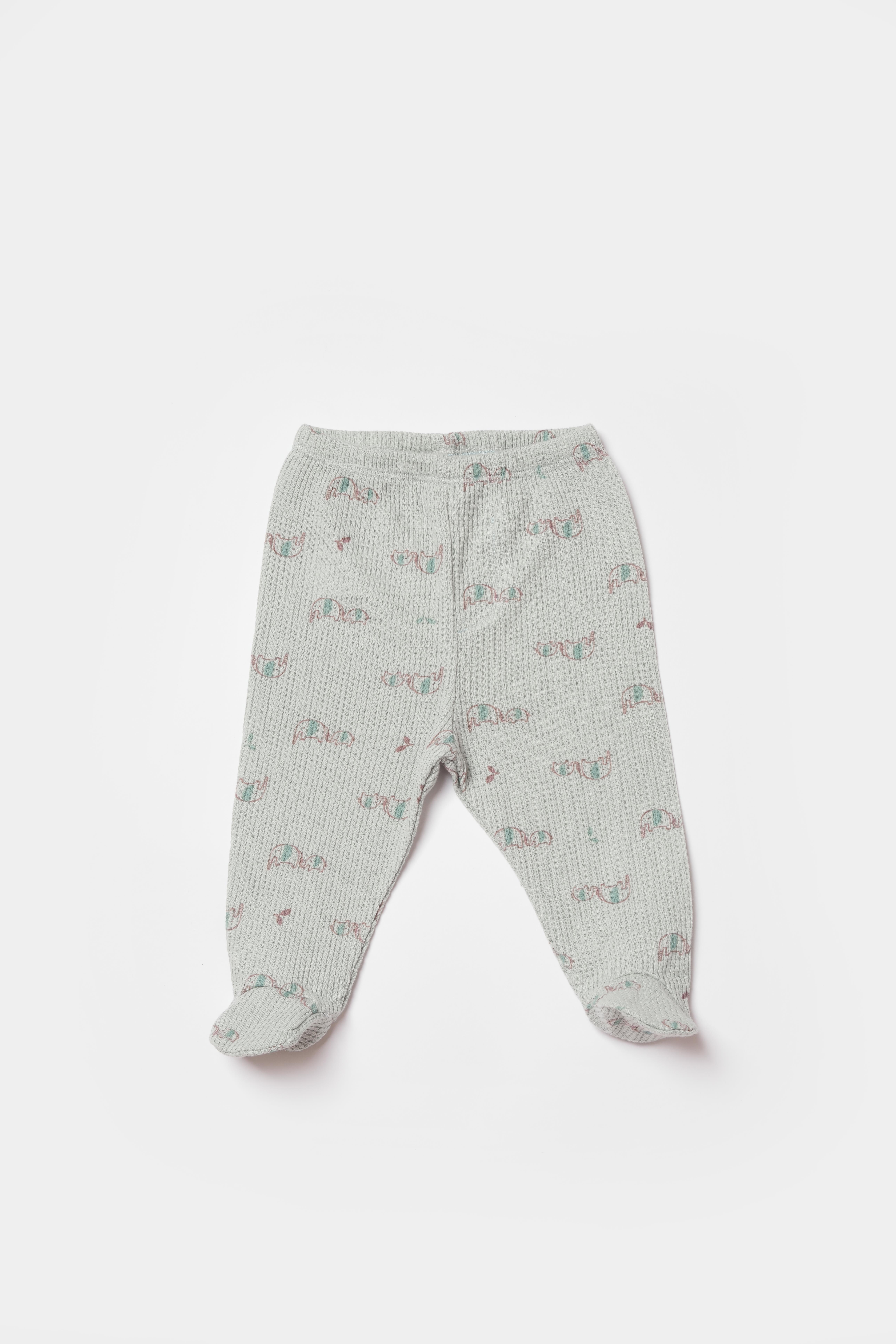 BİORGANİC WAFFLE I LOVE MY MAMA TROUSERS WITH FEET BEIGE-MINT SET
