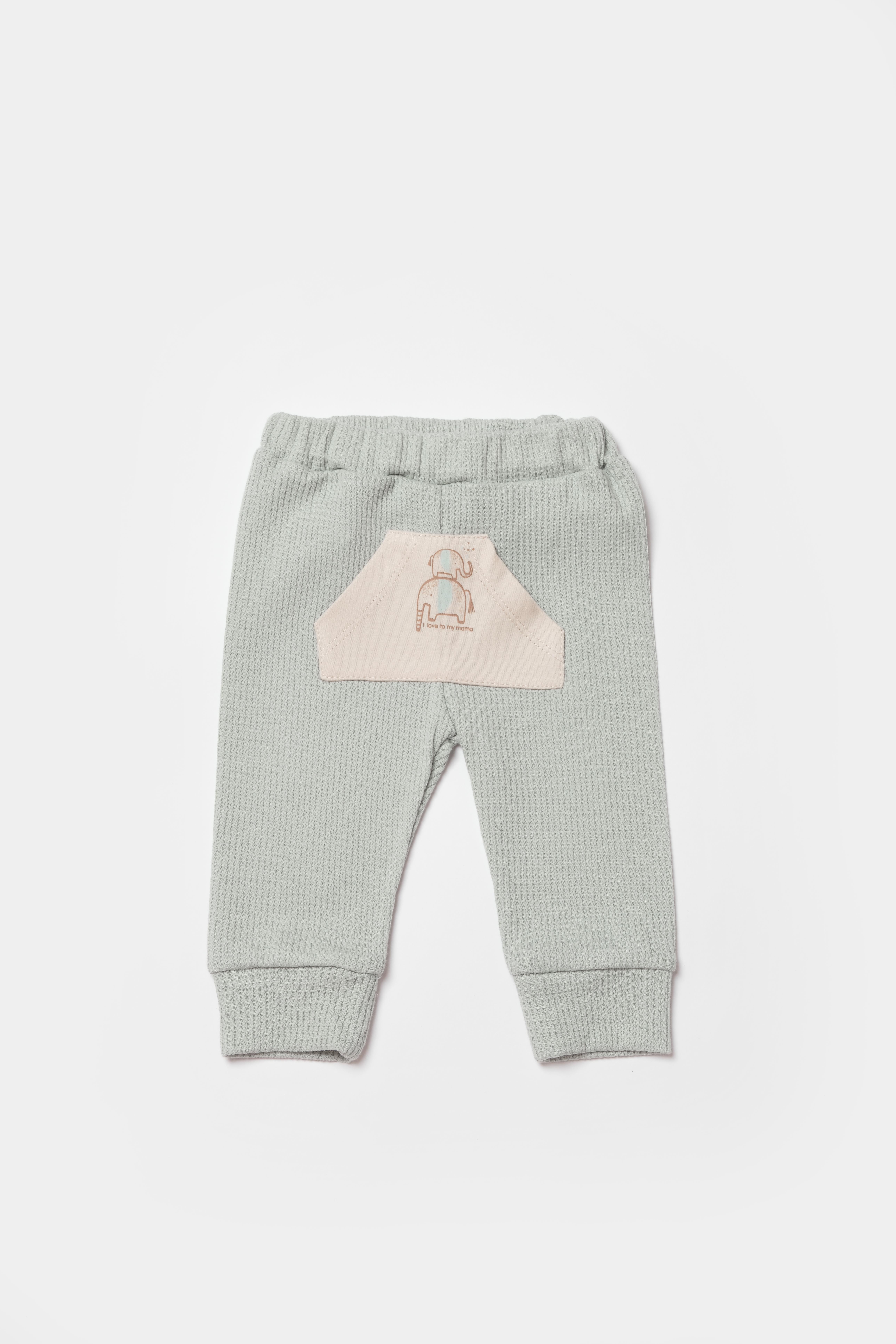 BİORGANİC WAFFLE I LOVE MY MAMA TROUSERS BEIGE-MINT SET