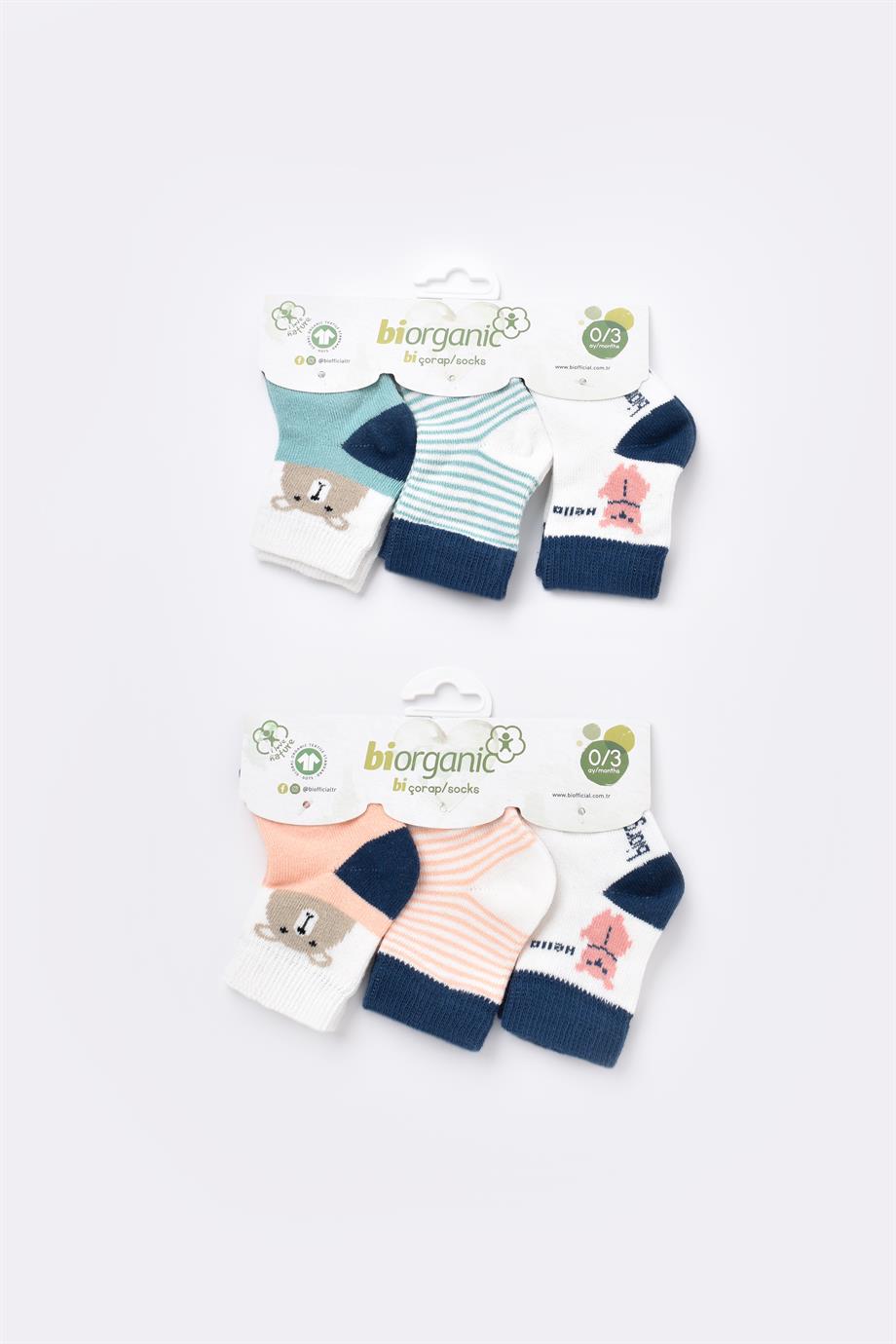 BİORGANİC HELLO TEDDY BEAR KIZ 3LÜ ÇORAP 0-3 SET