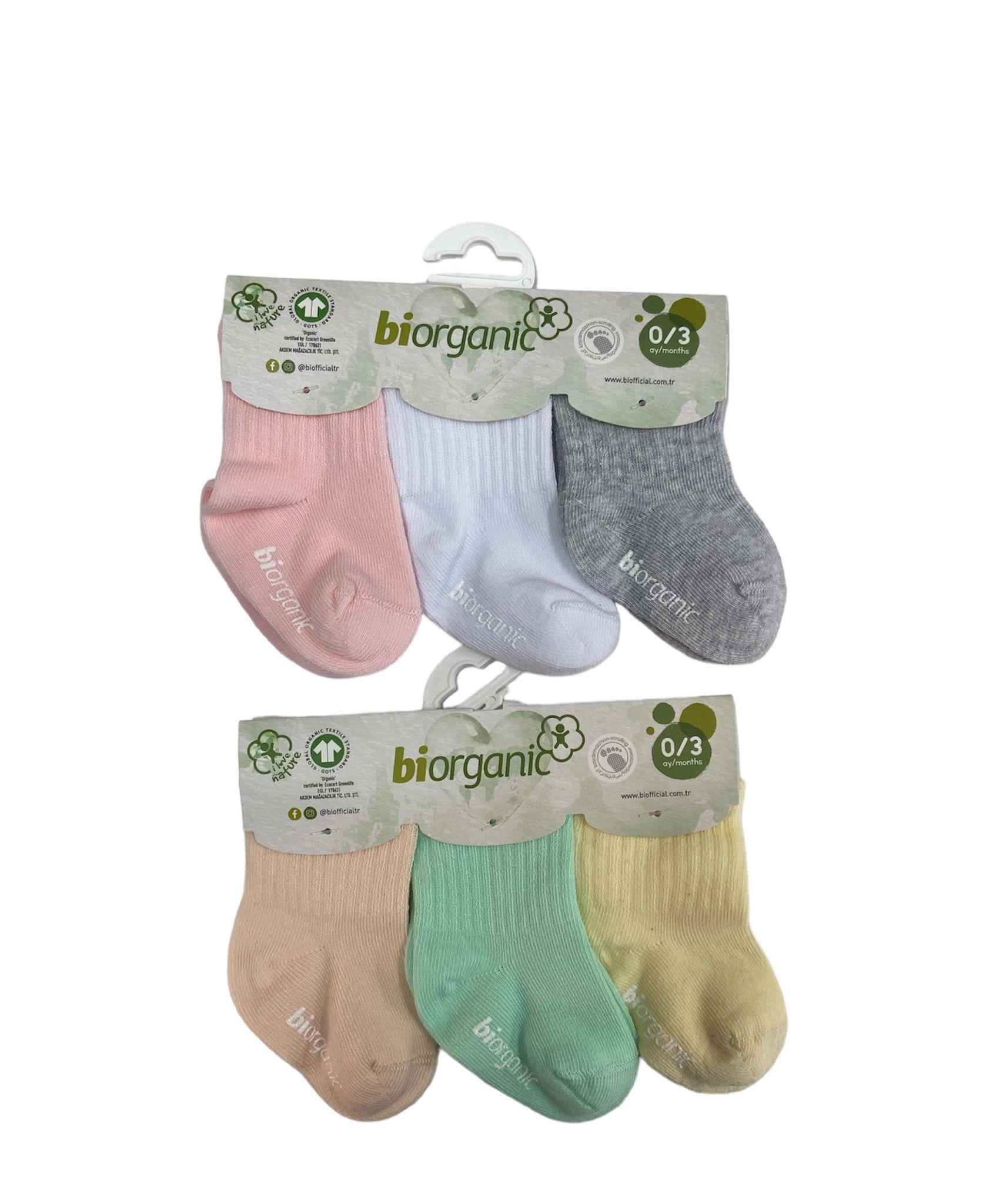 BİORGANİC KAYMAZ BASIC KIZ 3LÜ ÇORAP 0-3 SET