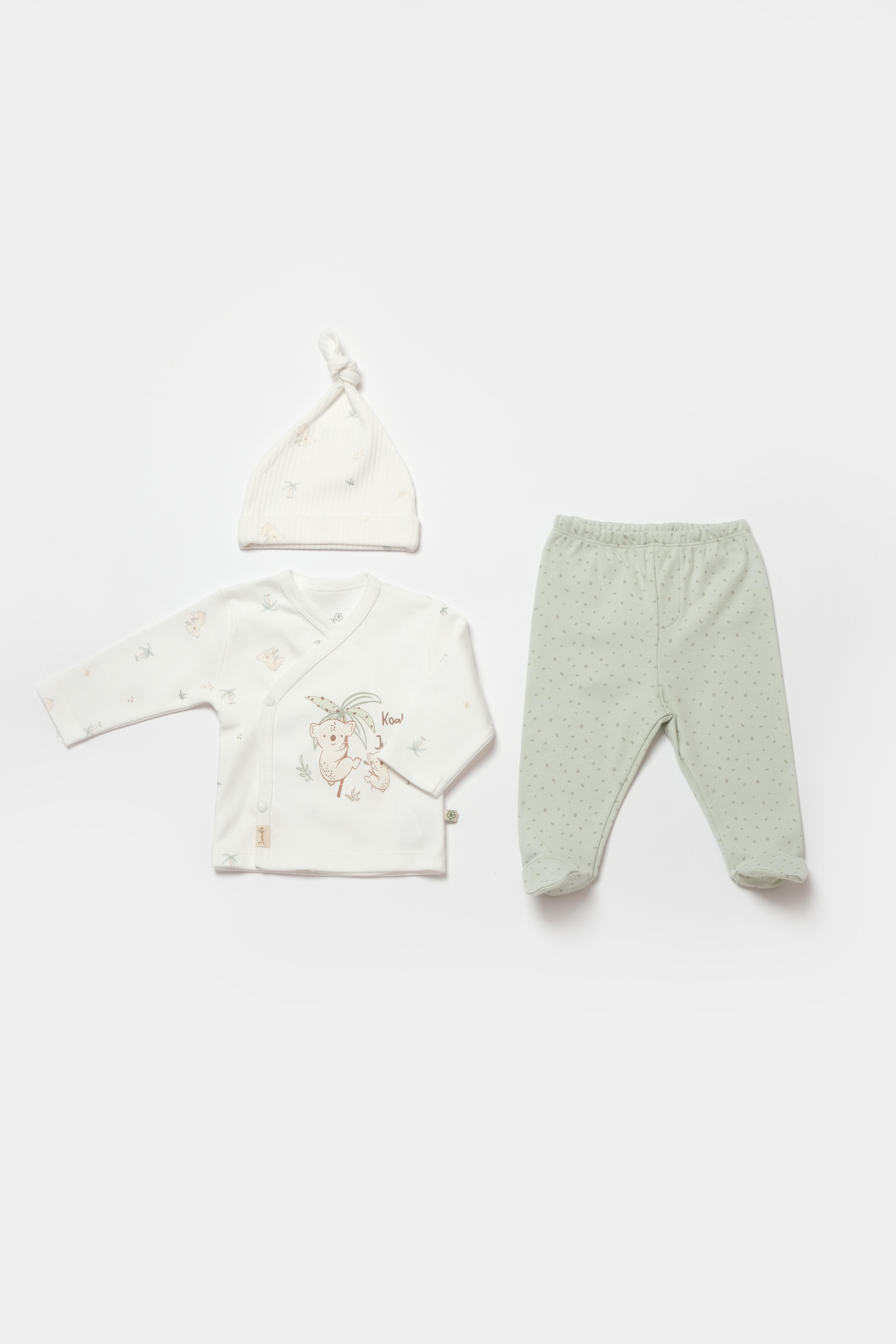 BİORGANİC KOALA JUNGLE BABY SIDE SNAP SHIRT 3 PCS MINT SET