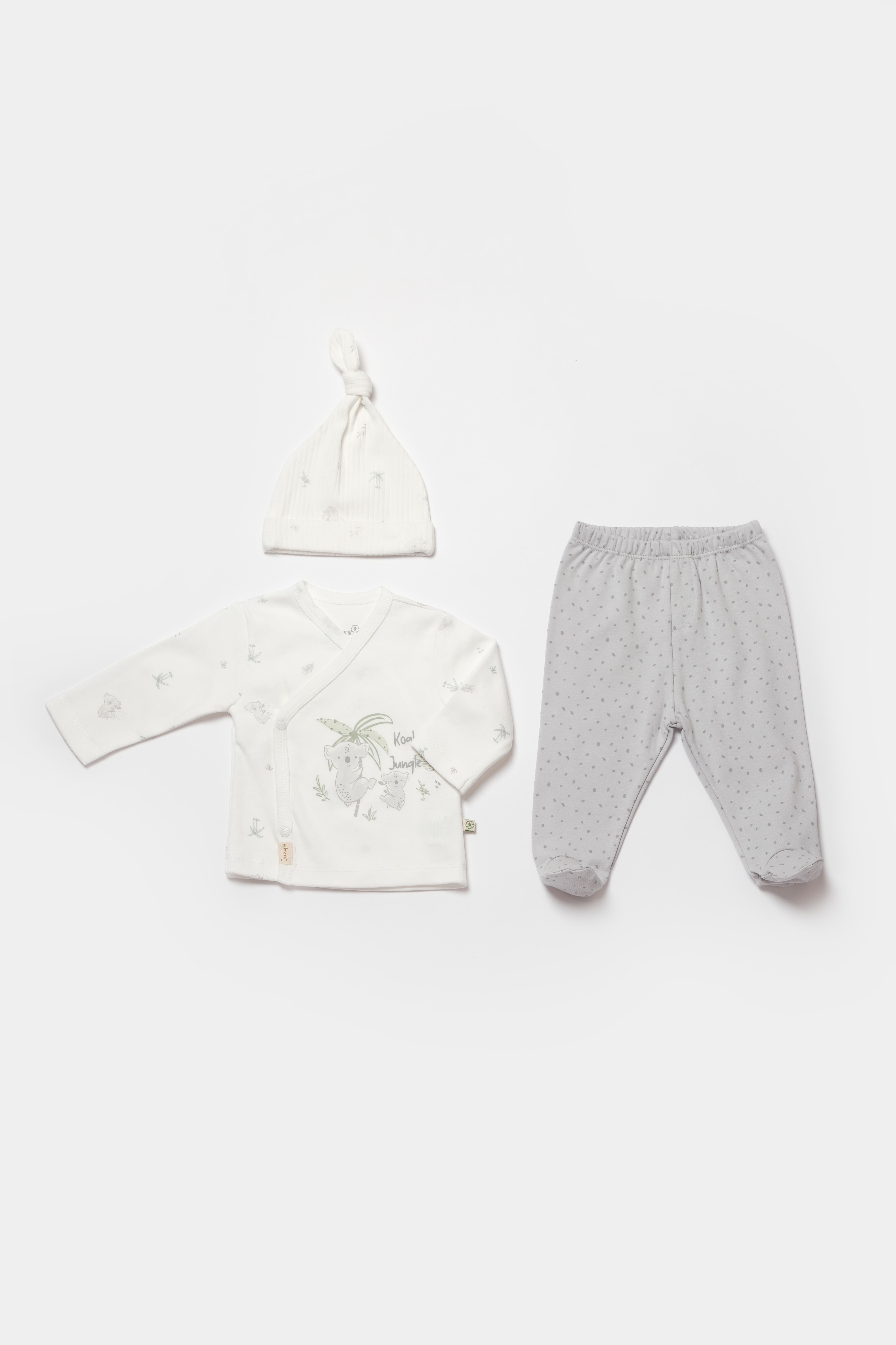 BİORGANİC KOALA JUNGLE BABY SIDE SNAP SHIRT 3 PCS GRAY SET