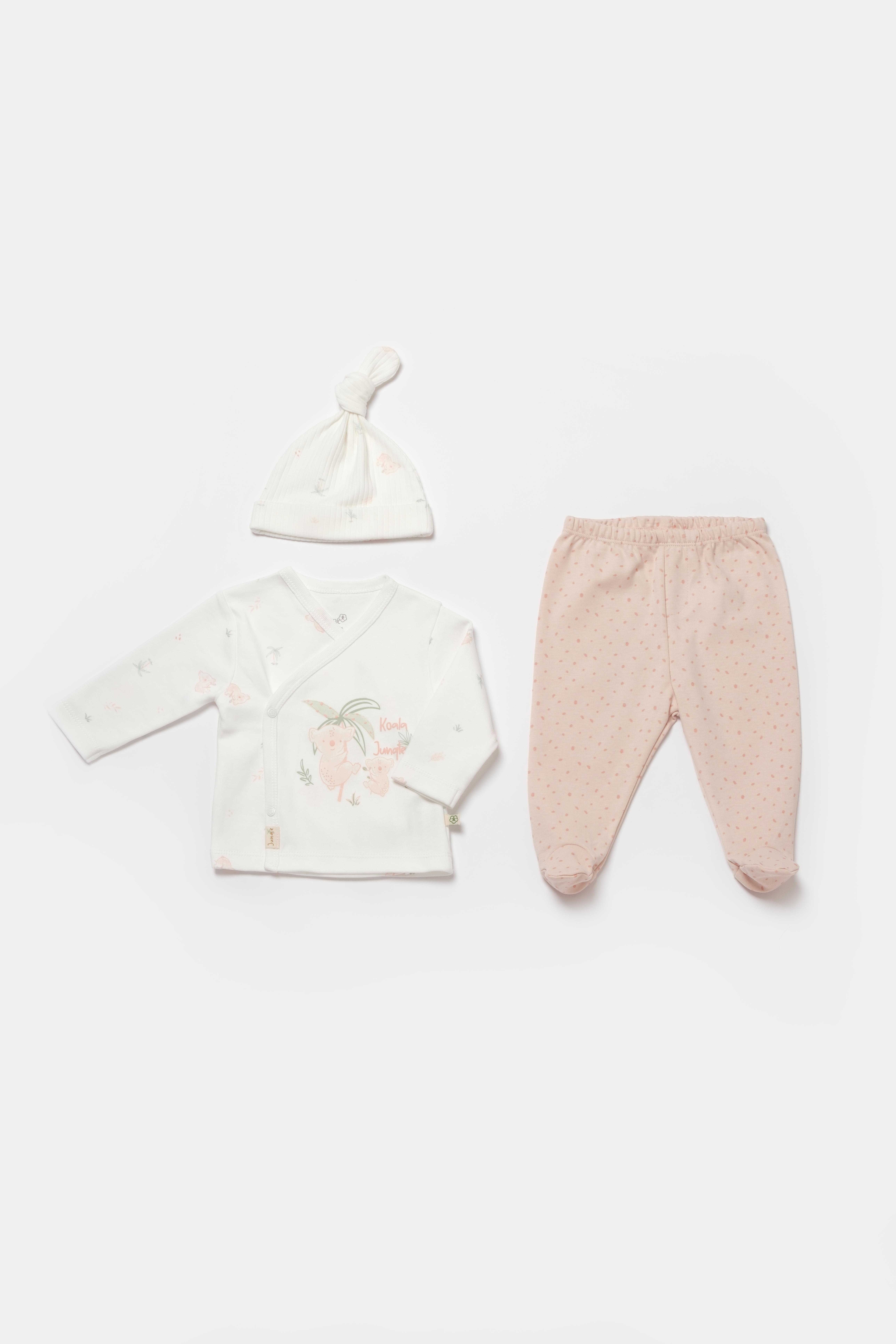 BİORGANİC KOALA JUNGLE BABY SIDE SNAP SHIRT 3 PCS PİNK SET