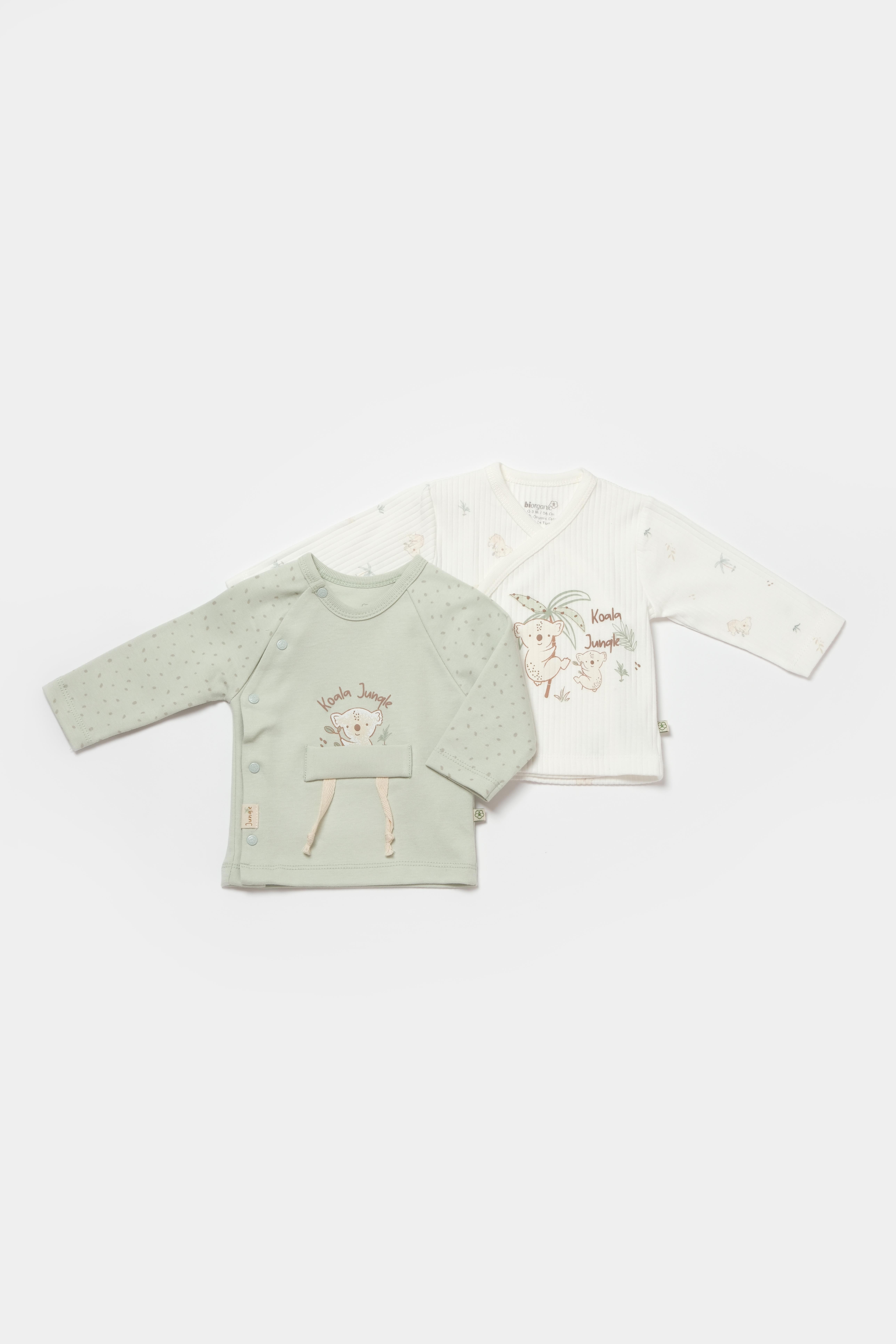 BİORGANİC KOALA JUNGLE BODY SIDE SNAP SHIRT 2 PCS MİNT SET