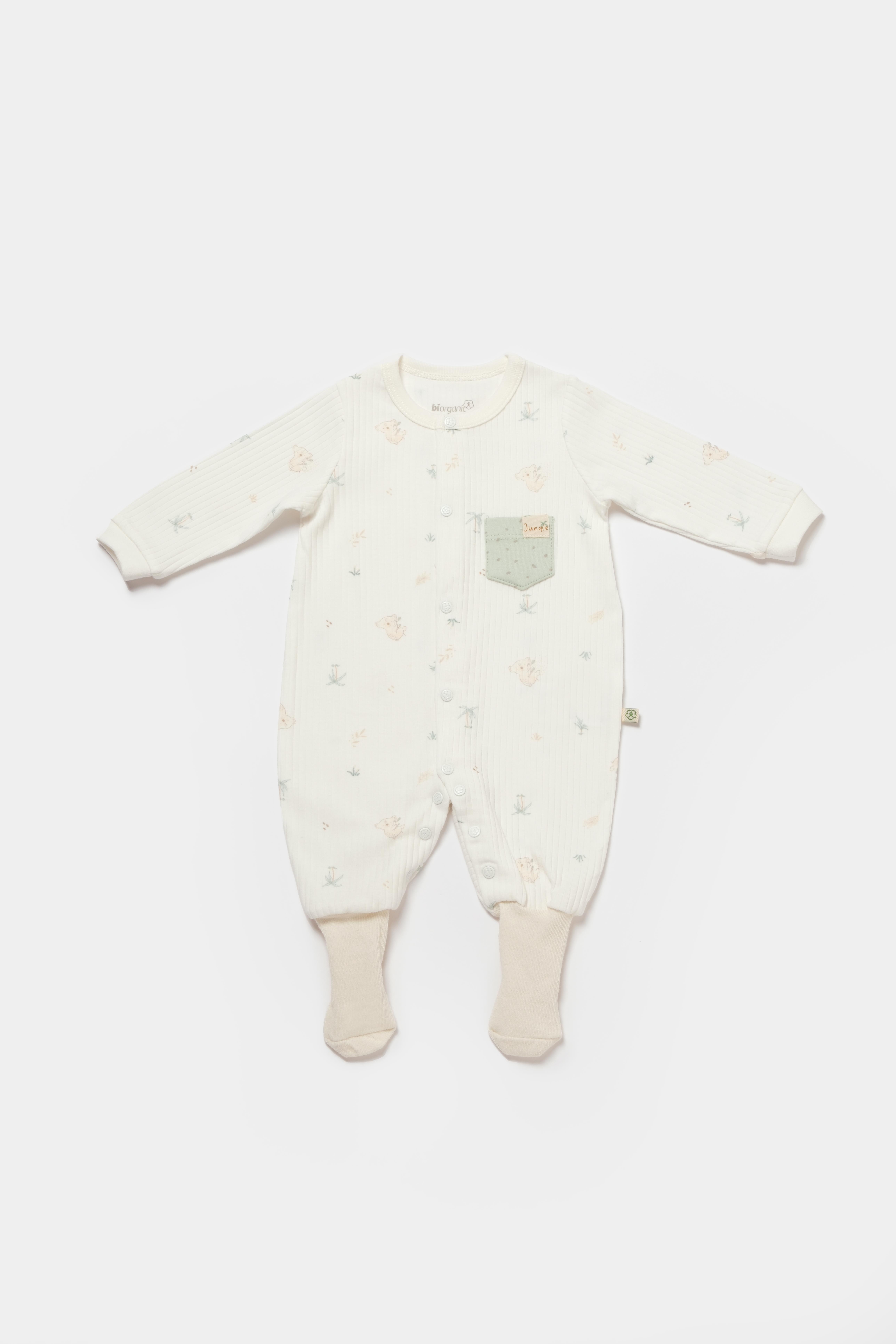 BİORGANİC KOALA JUNGLE ROMPER WITH FEET MINT SET