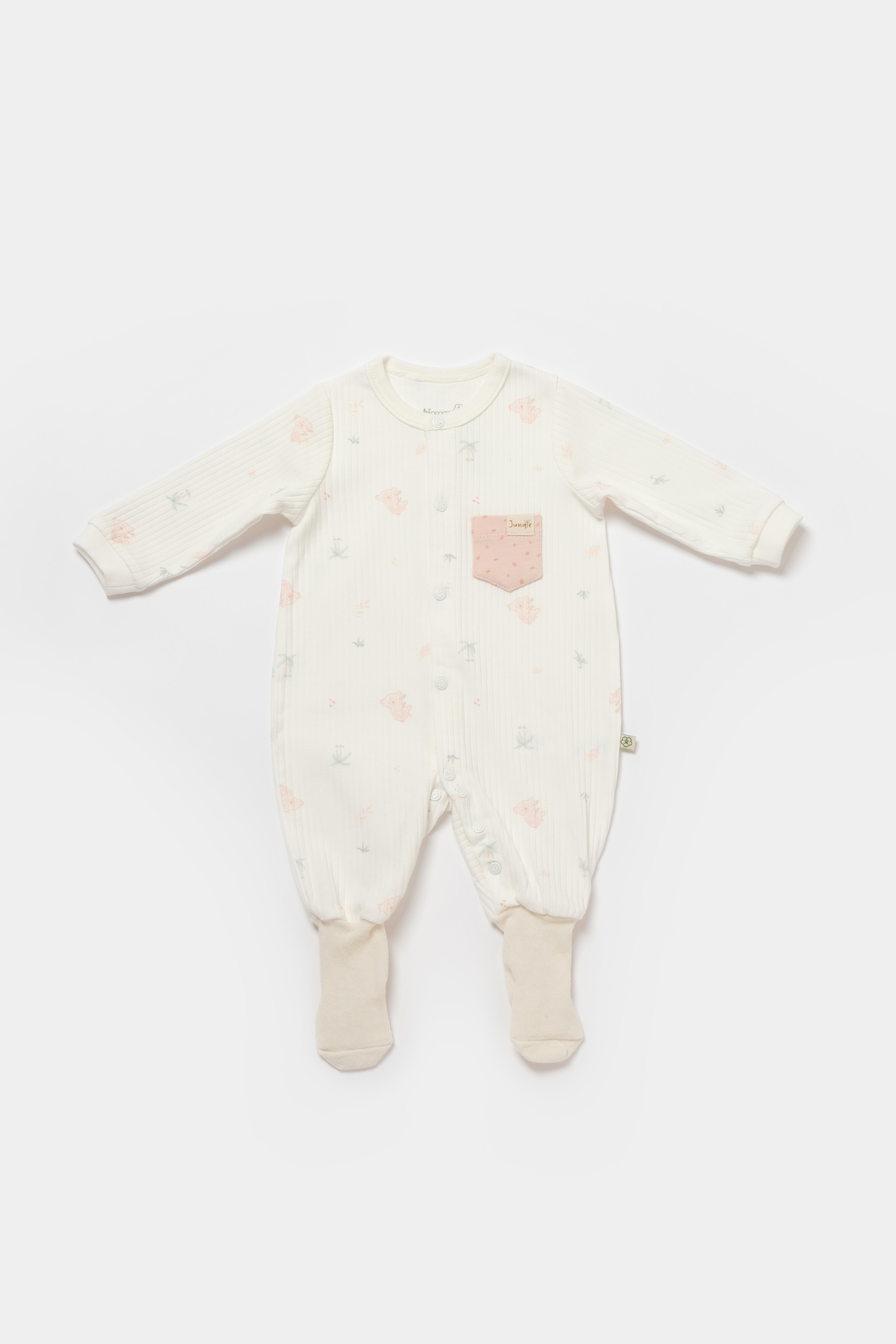 BİORGANİC KOALA JUNGLE ROMPER WITH FEET PINK SET
