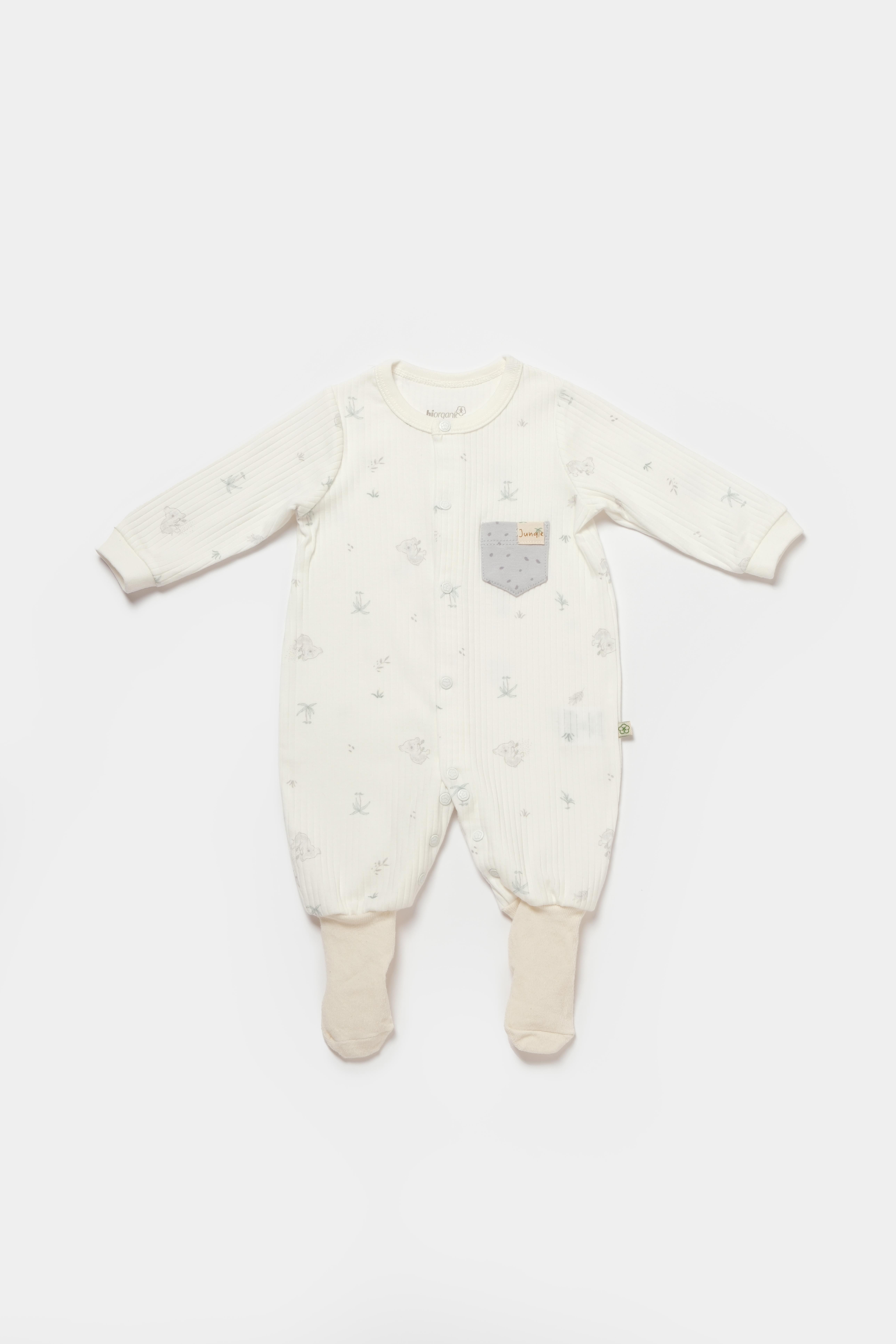 BİORGANİC KOALA JUNGLE ROMPER WITH FEET GRAY SET