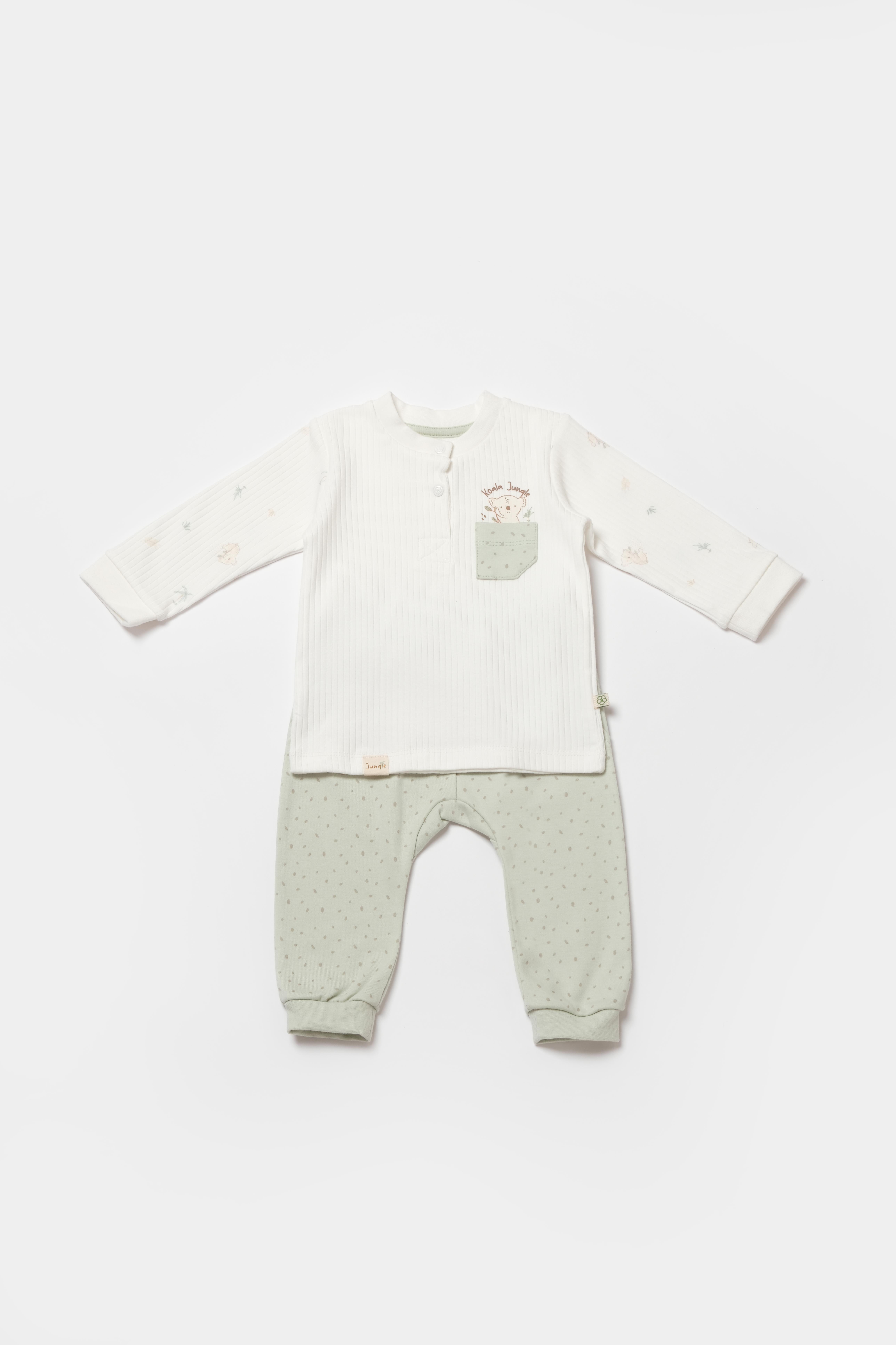 BİORGANİC KOALA JUNGLE SWEATSHİRT AND TROUSERS MINT SET