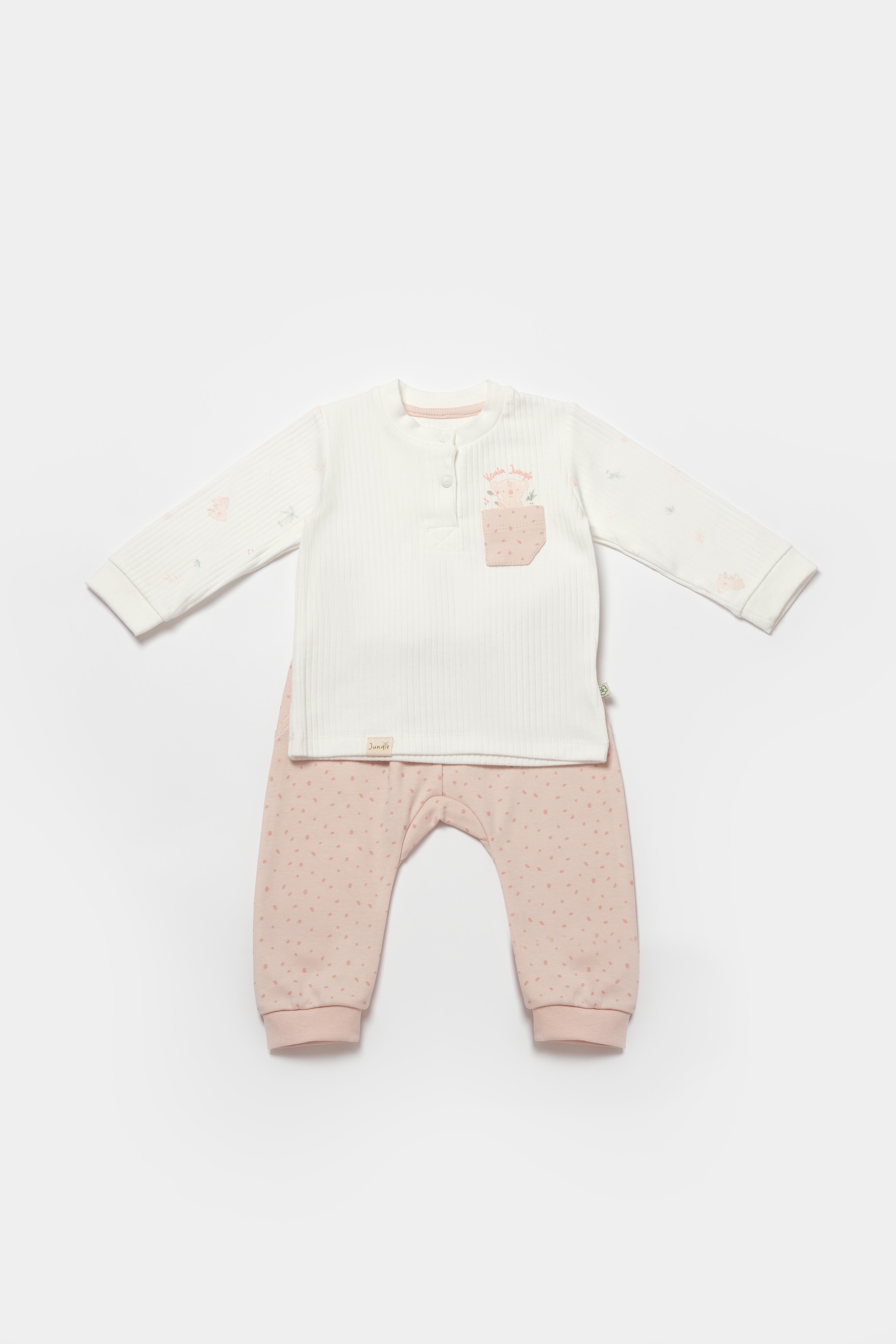 BİORGANİC KOALA JUNGLE SWEATSHİRT AND TROUSERS PINK SET