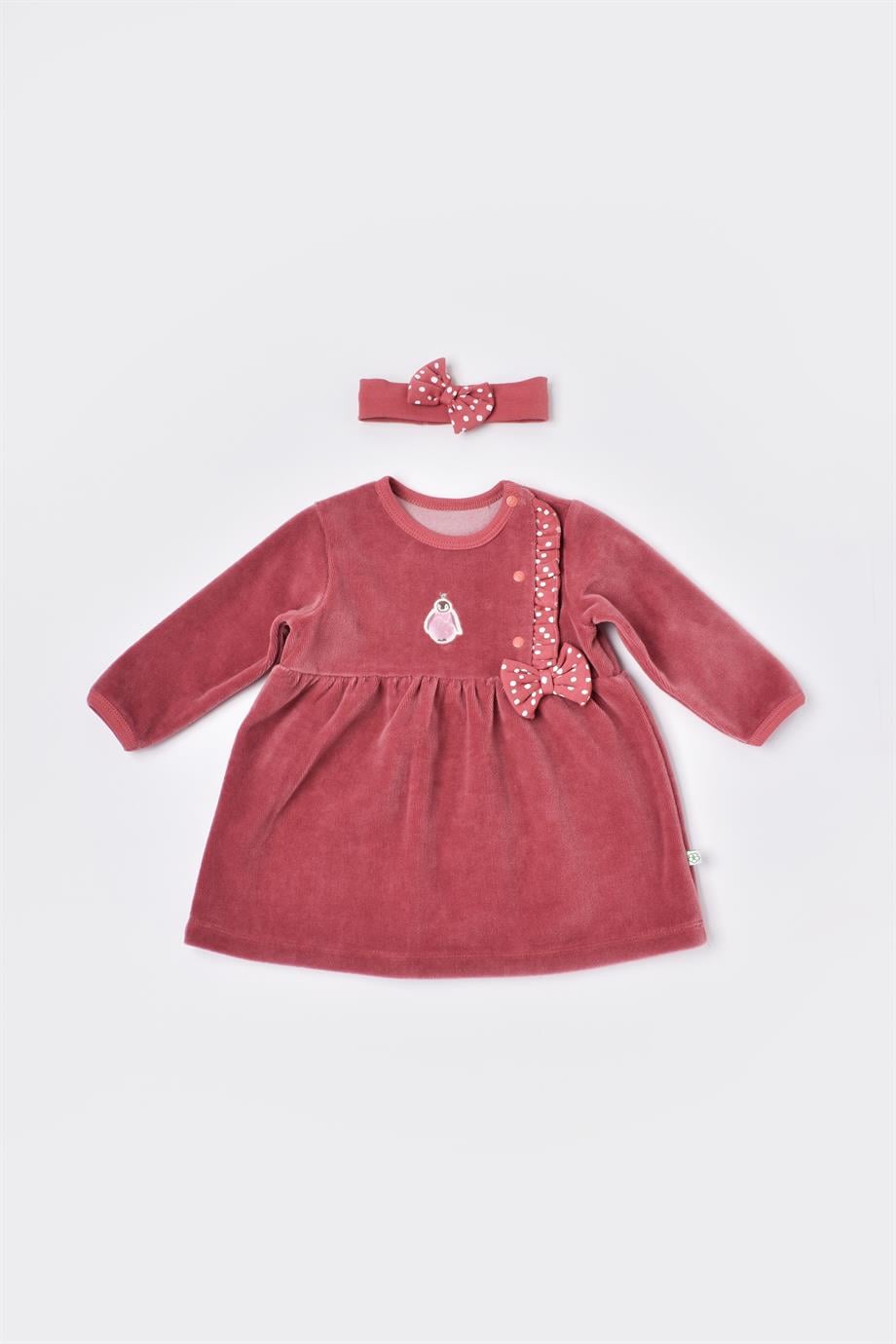 BİORGANİC LİTTLE LOVE KADİFE ELBİSE ROSE DRY SET