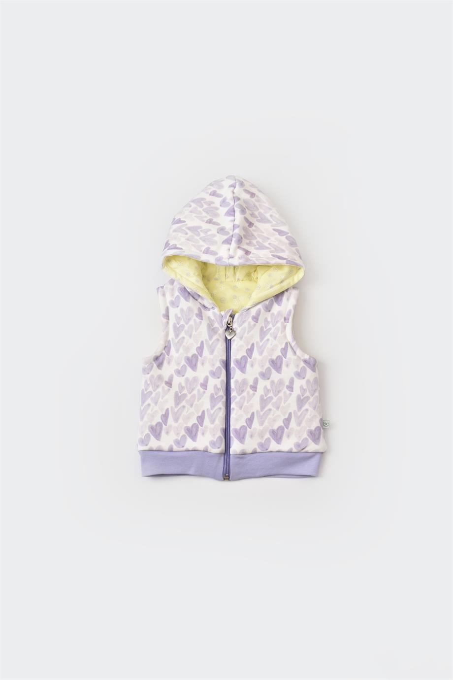 BİORGANİC LOVE YOU BABY ELYAFLI KAPİŞONLU YELEK YELLOW LAVENDER SET