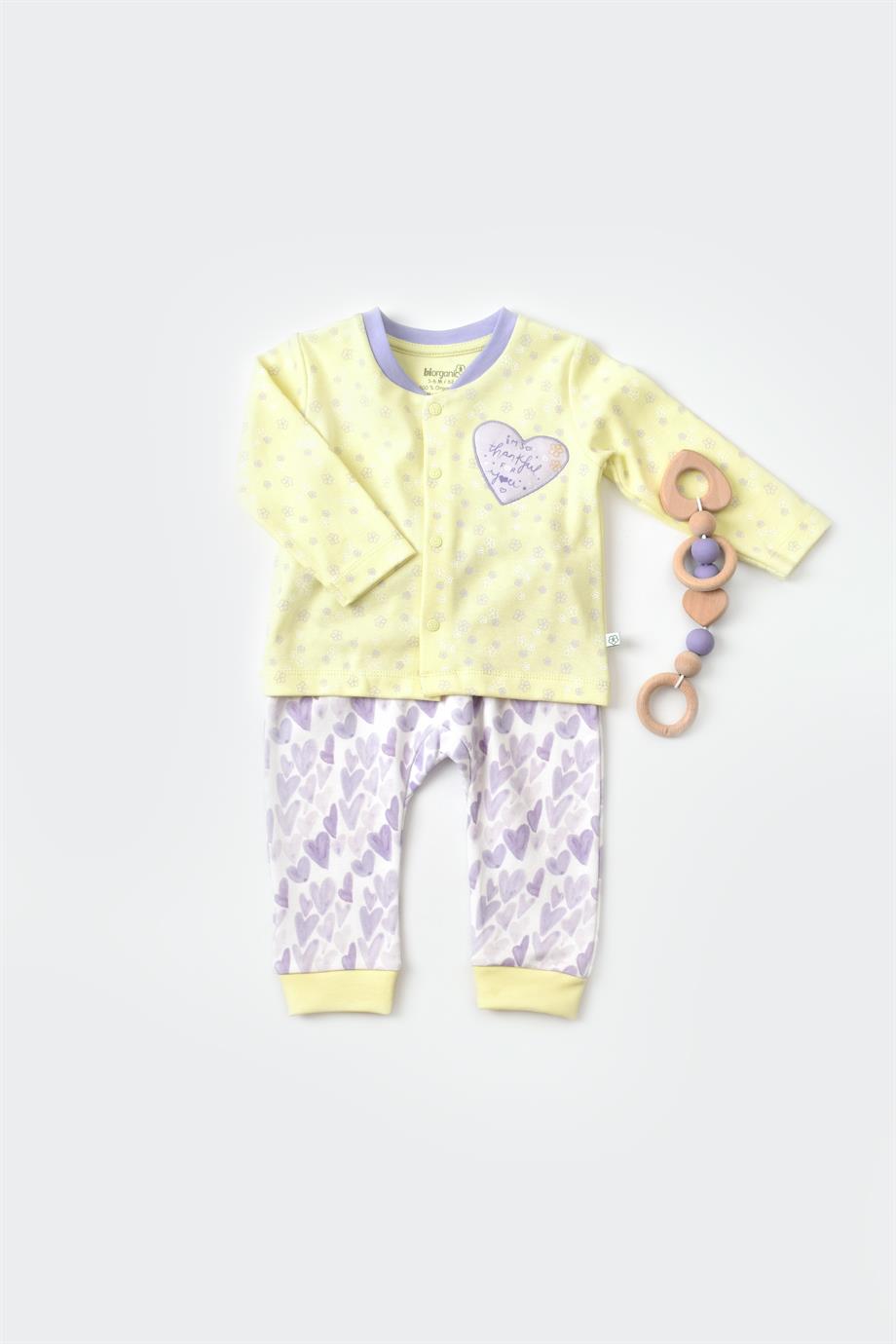 BİORGANİC LOVE YOU BABY PİJAMA TAKIMI YELLOW LAVENDER SET