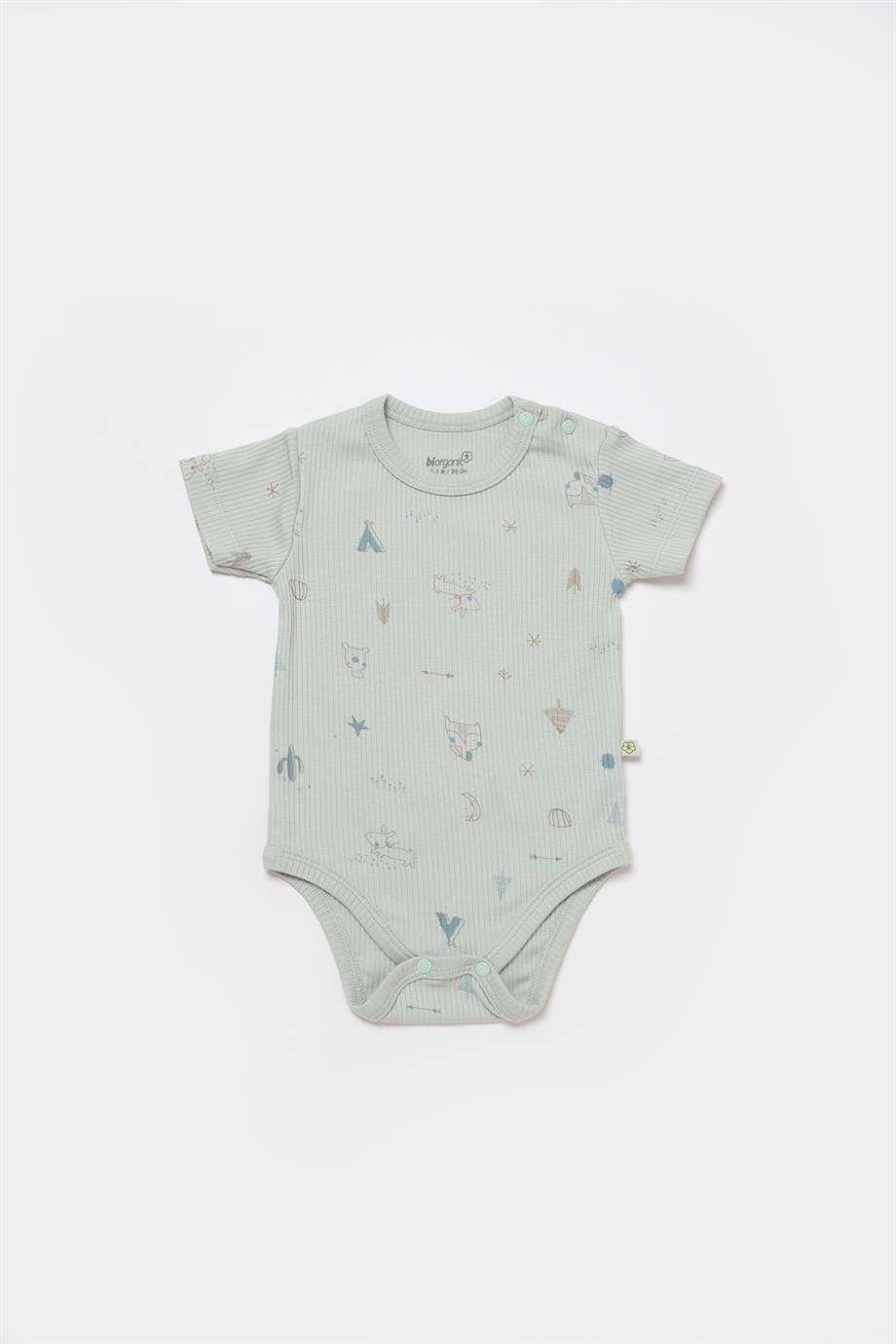 BİORGANİC MODAL HAPPY FOREST BODY SHORT SLEEVE BEIGE-MINT SET