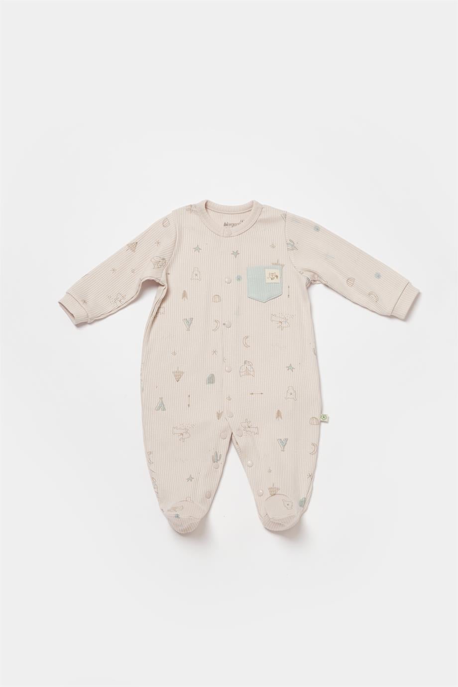 BİORGANİC MODAL HAPPY FOREST OVERALLS BEIGE-MINT SET