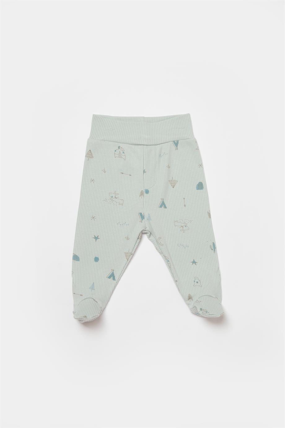 BİORGANİC MODAL HAPPY FOREST TROUSERS WITH FEET BEIGE-MINT SET