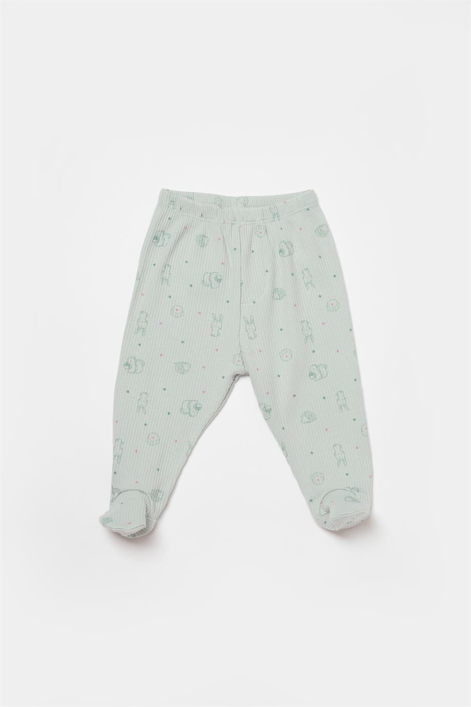 *BİORGANİC MODAL PLAY WITH ME TROUSERS WITH FEET MINT-ROSE SET