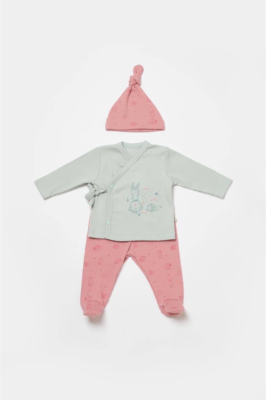 BİORGANİC MODAL PLAY WITH ME UNDERWEAR 3 PIECE MINT-ROSE SET